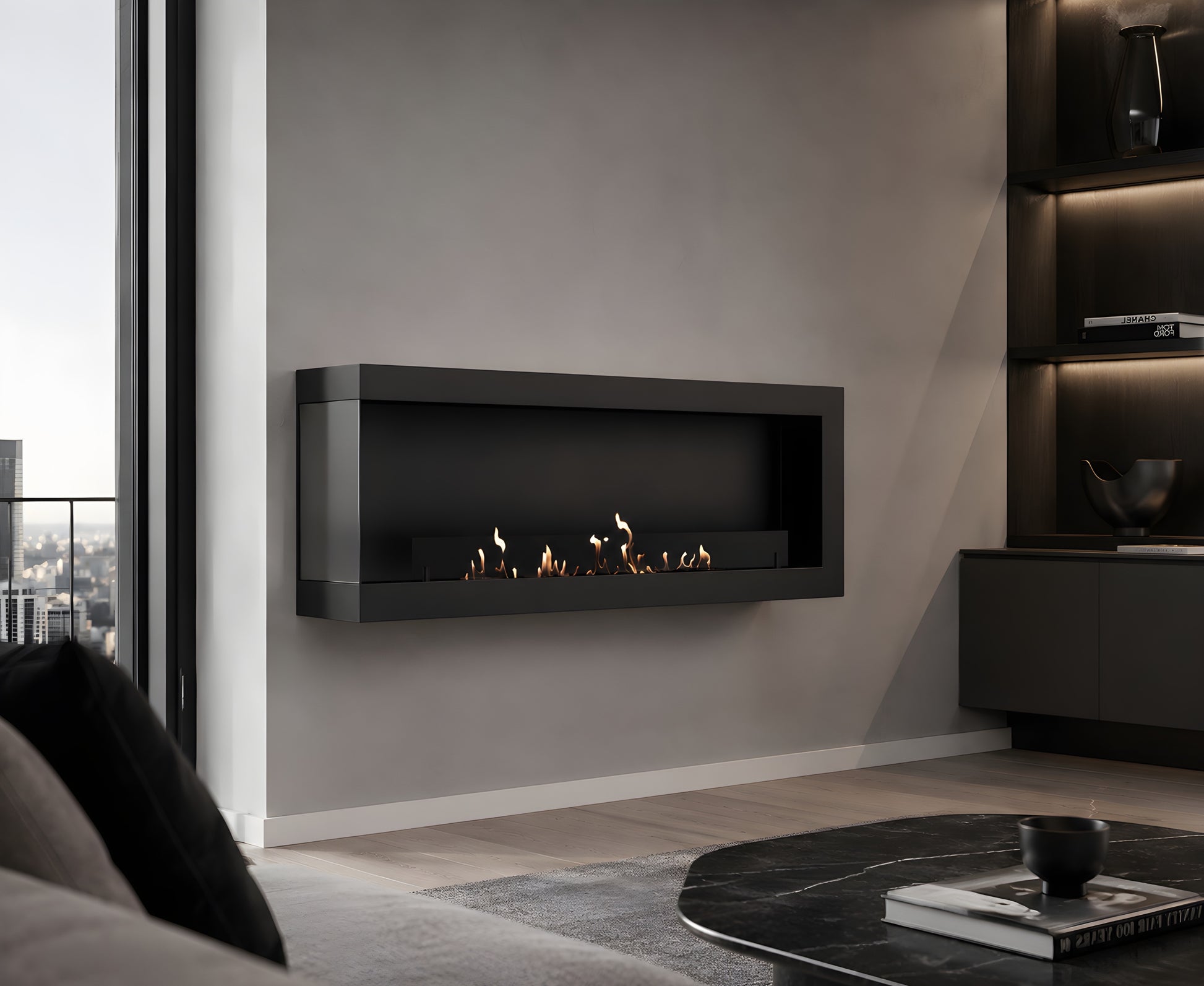 Selected Box Left Wall Mounting Fireplace Black 140 cm