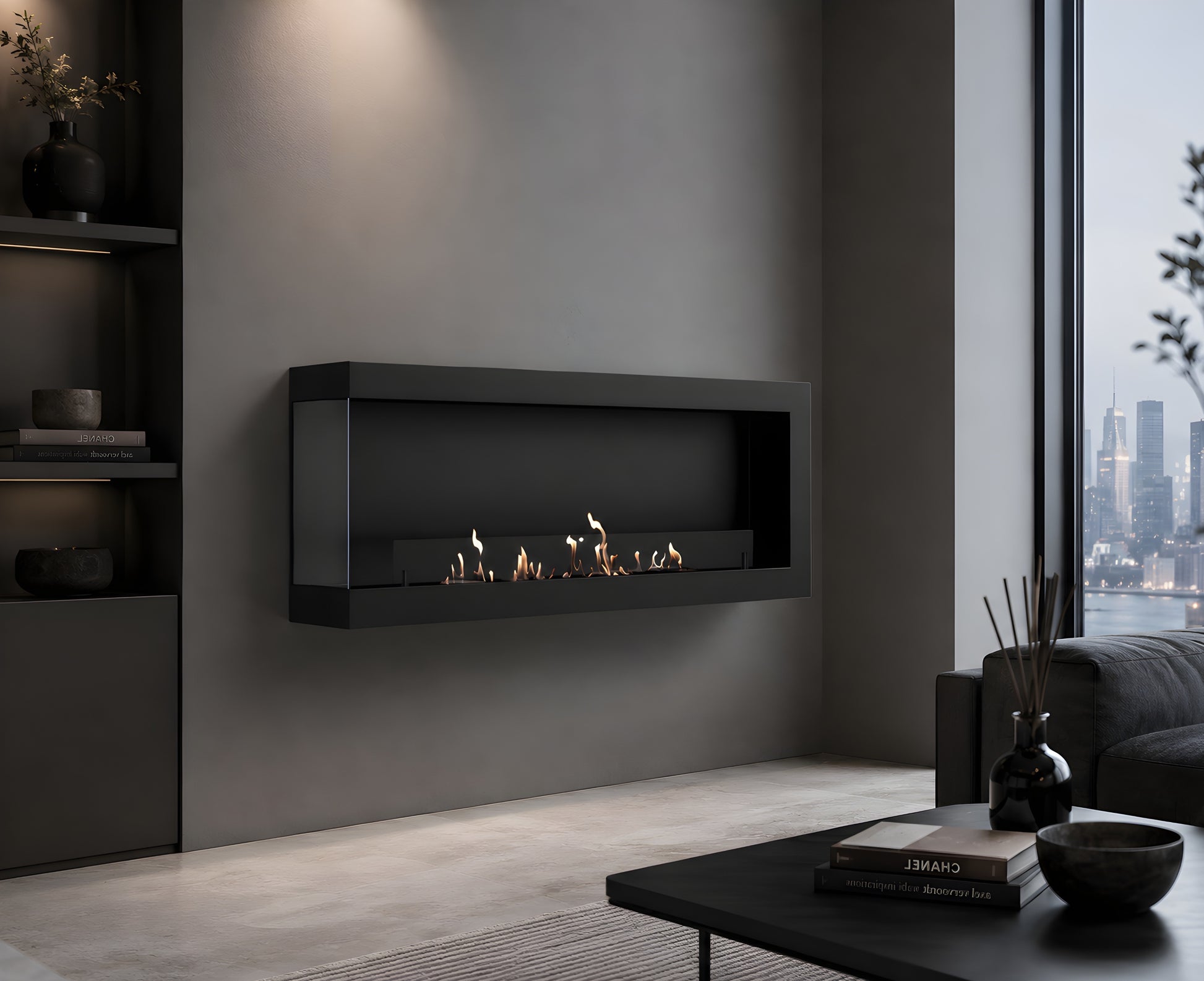 Selected Box Left Wall Mounting Fireplace Black 140 cm