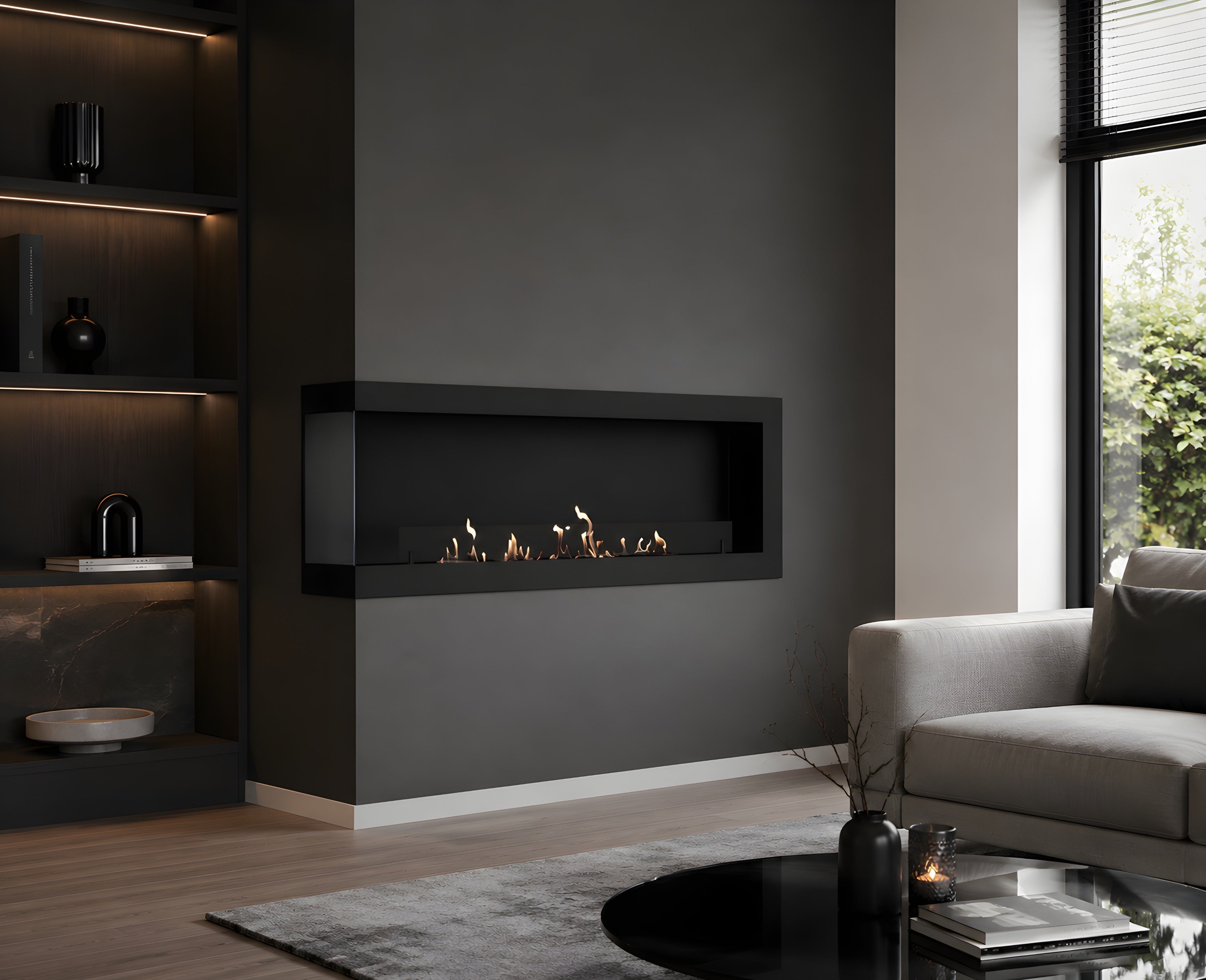 Image of Selected Box Left Wall Mounting Fireplace Black 160 cm