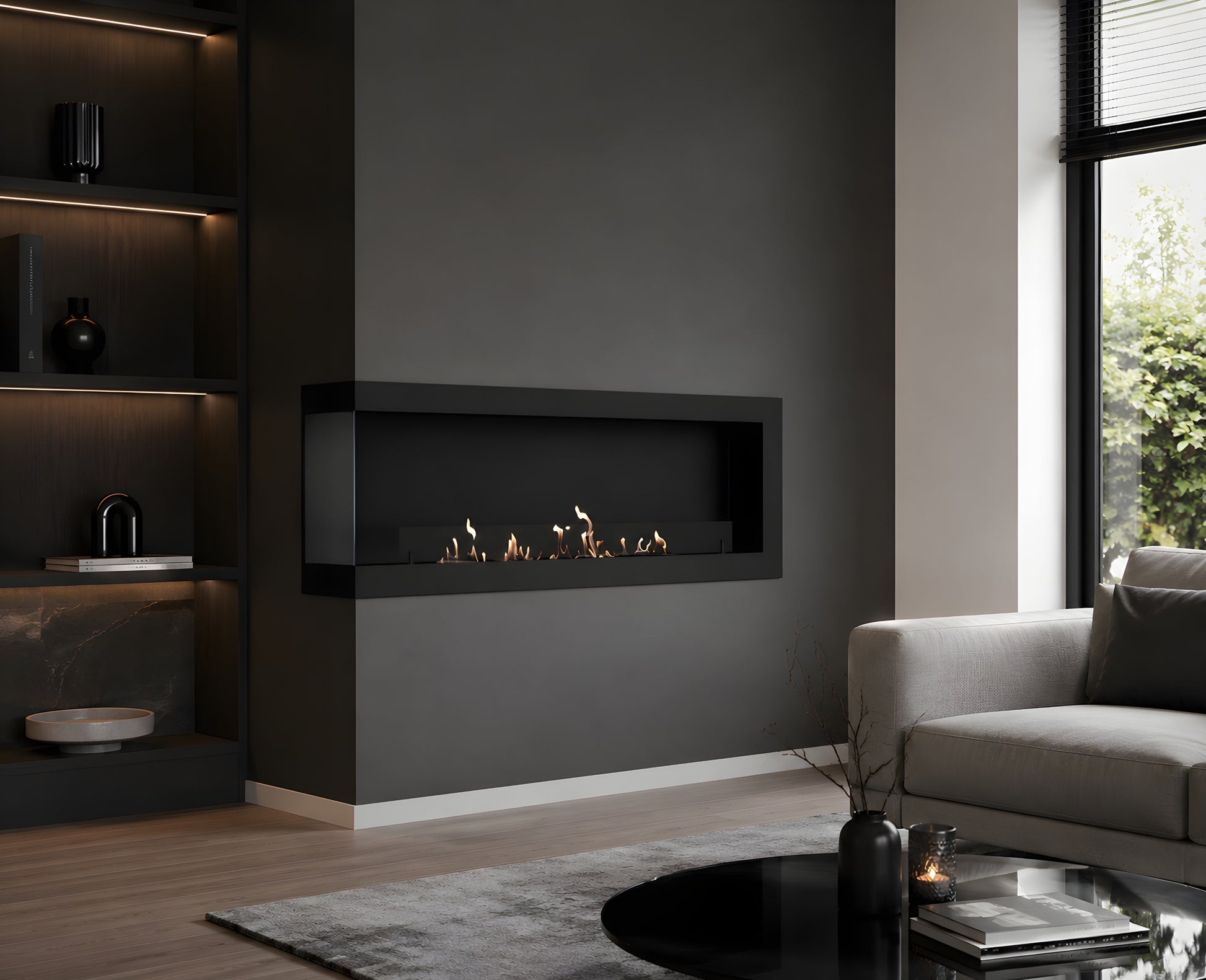 Selected Box Left Wall Mounting Fireplace Black 160 cm