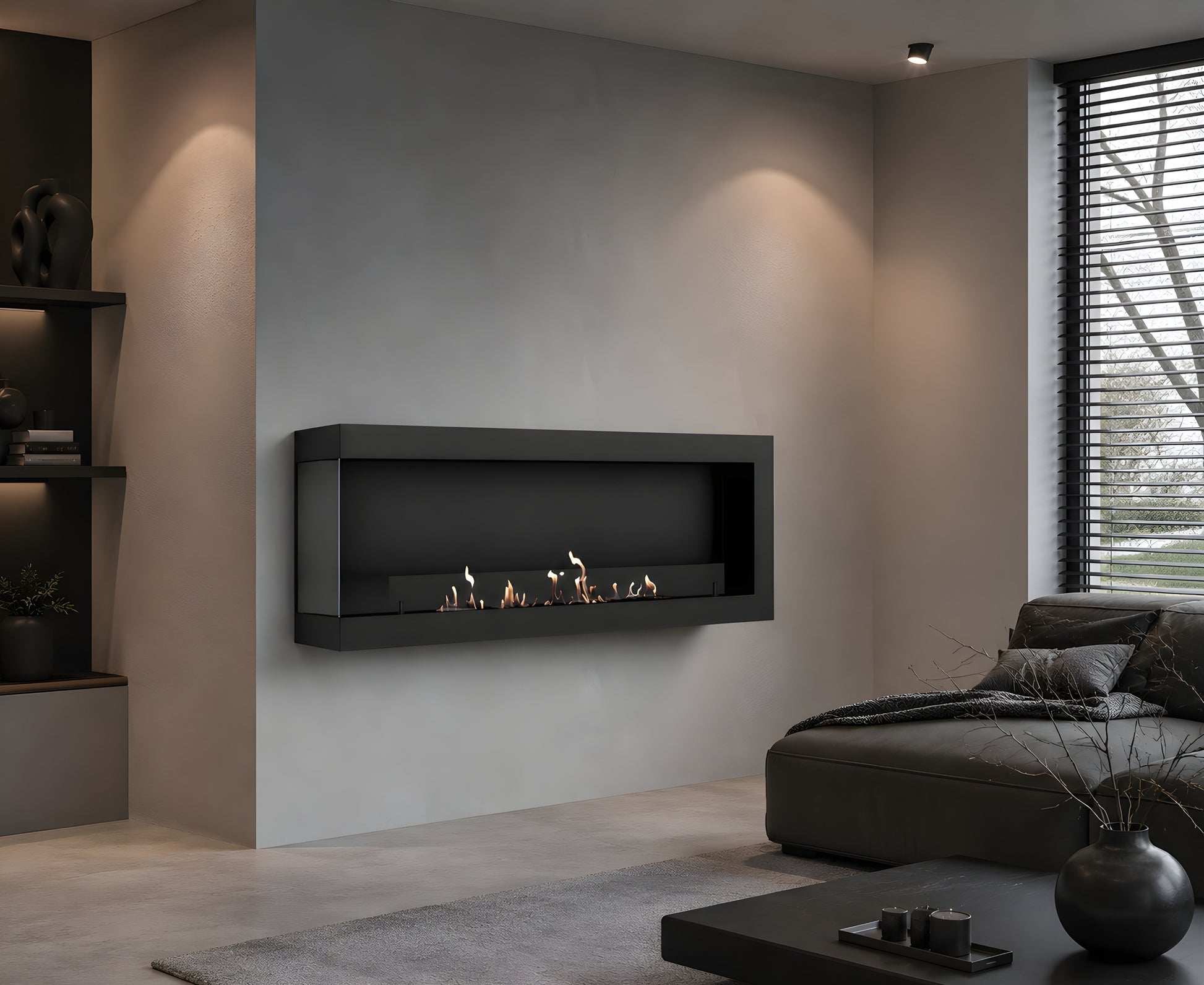 Selected Box Left Wall Mounting Fireplace Black 160 cm