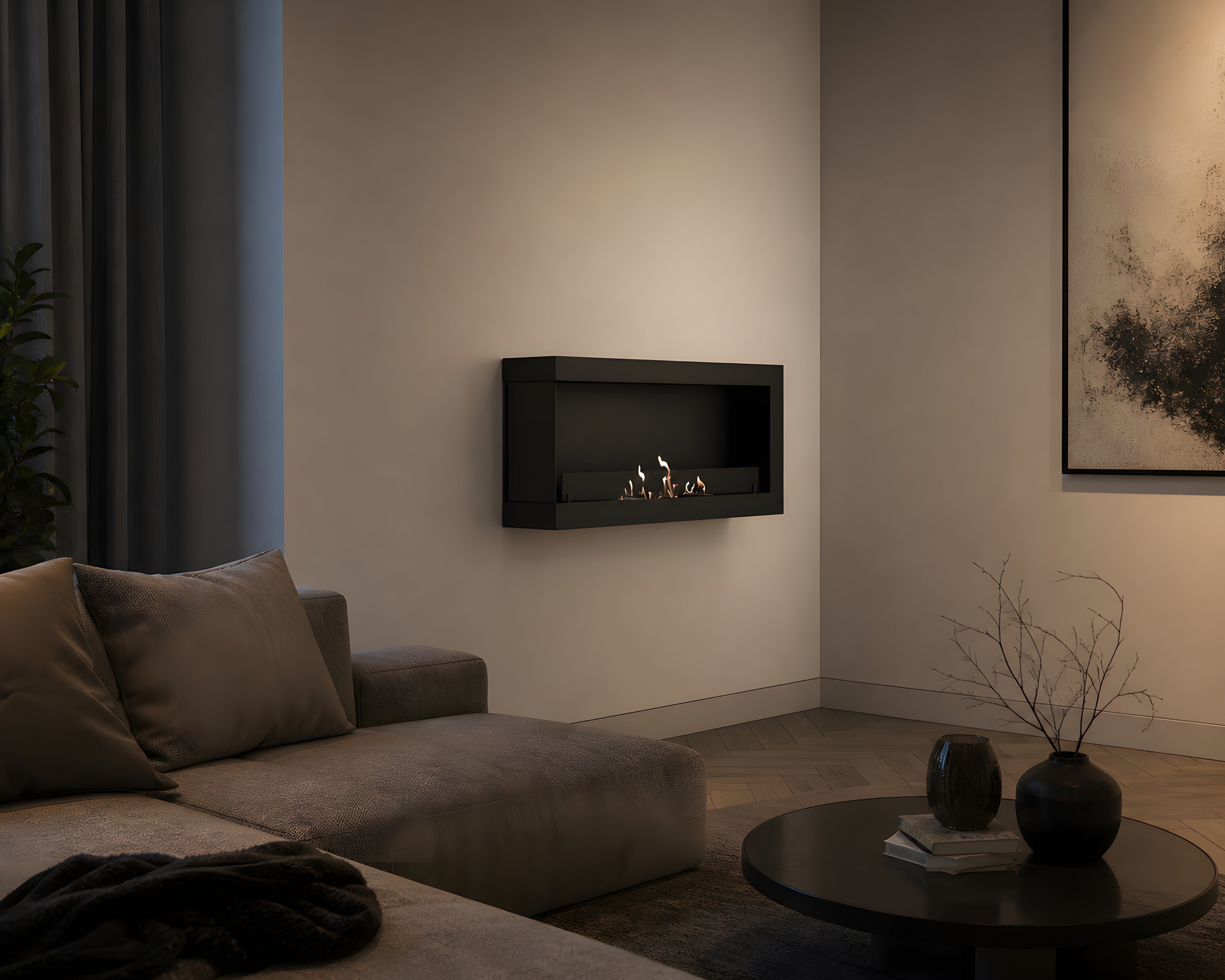 Image of Selected Box Left Wall Mounting Fireplace Black 80 cm