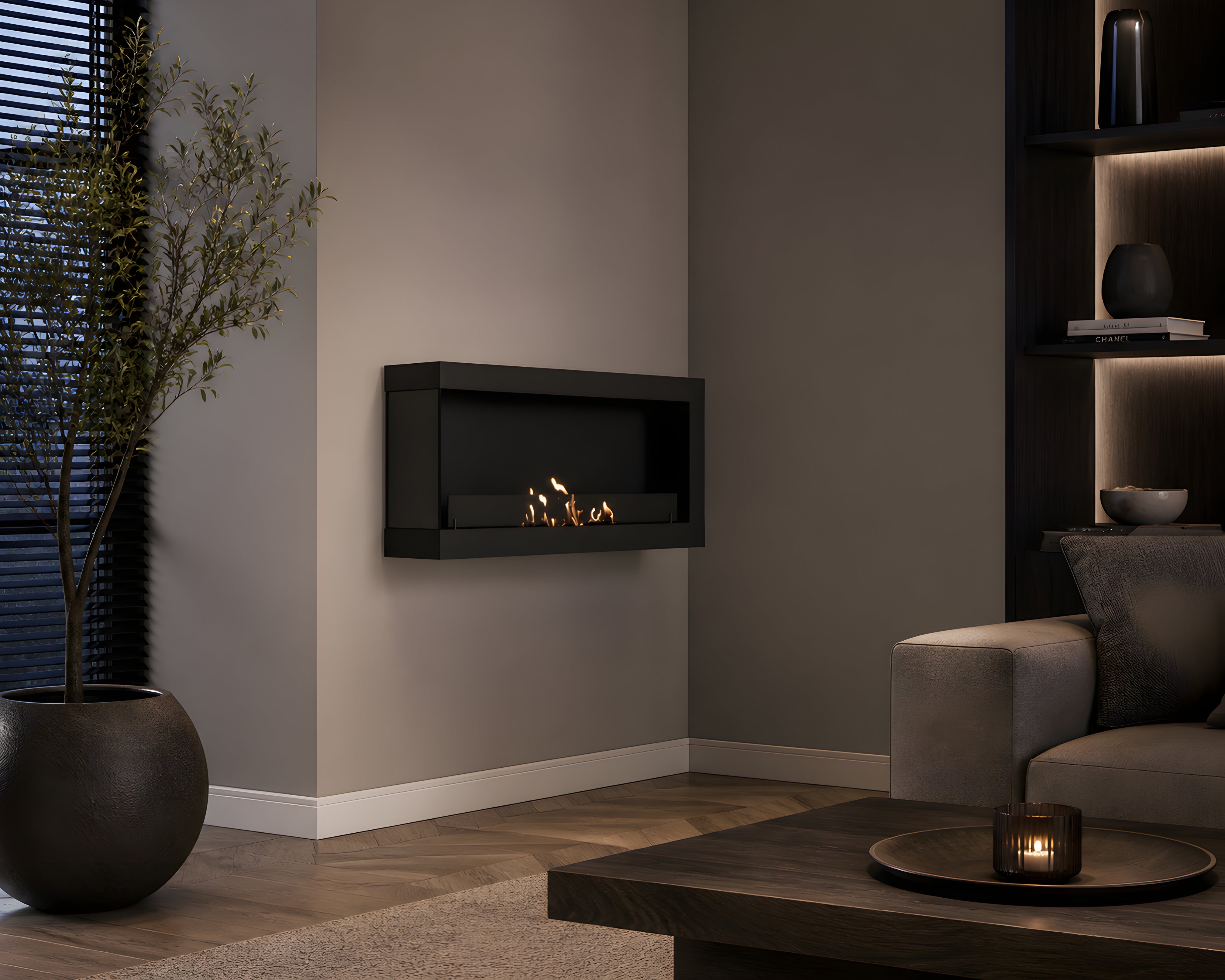 Image of Selected Box Left Wall Mounting Fireplace Black 80 cm
