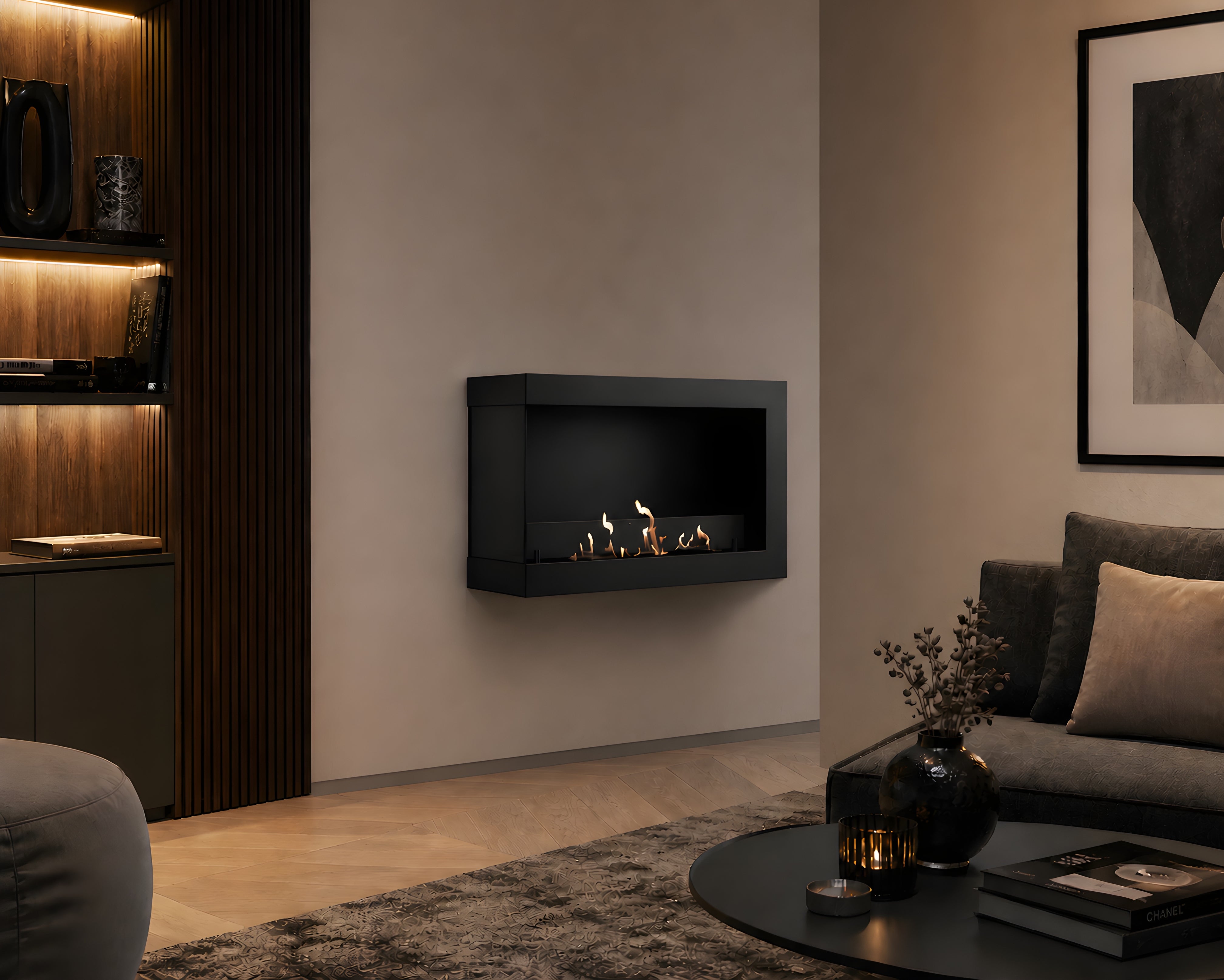 Image of Selected Box Left Wall Mounting Fireplace Black 80 cm