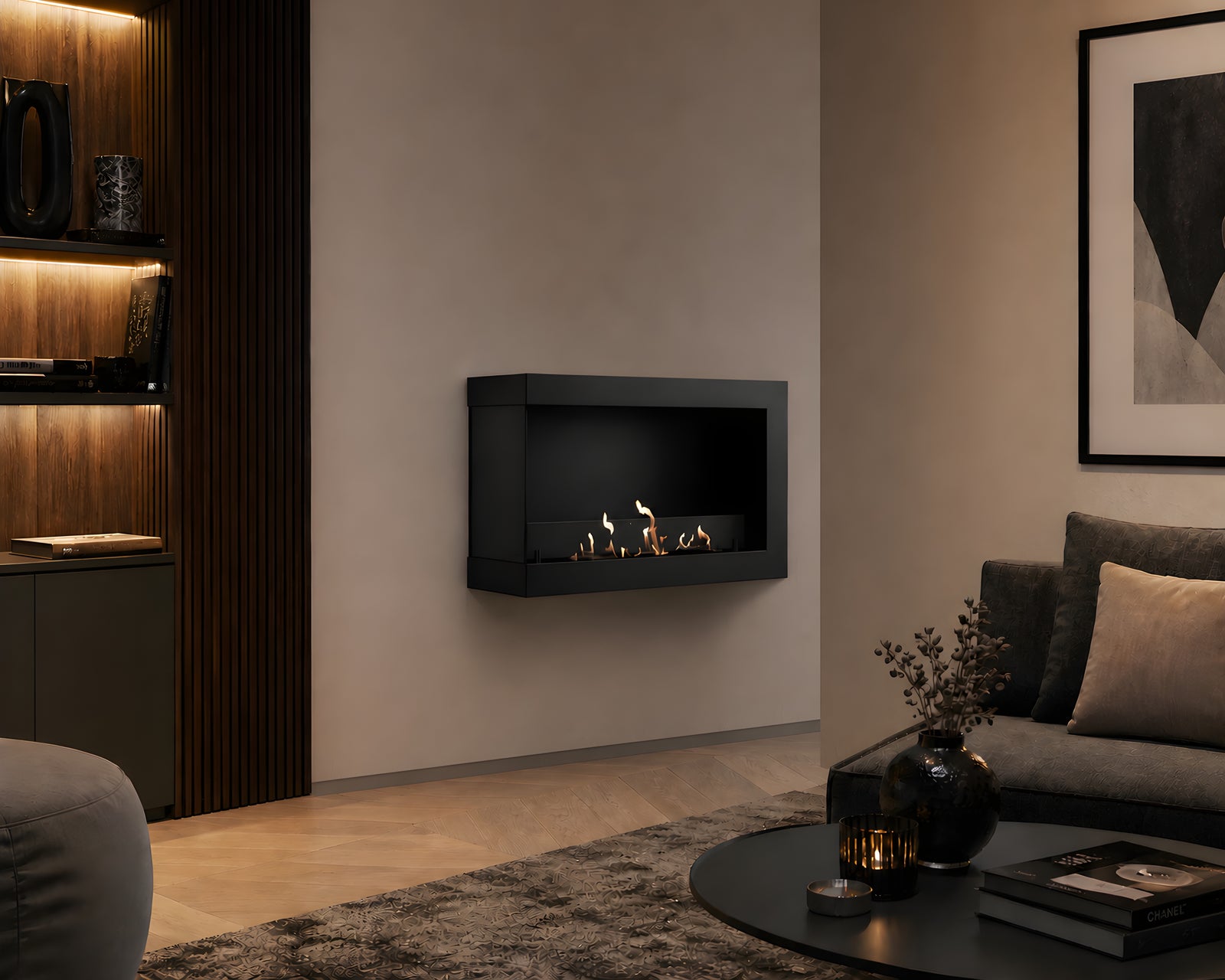 Selected Box Left Wall Mounting Fireplace Black 80 cm
