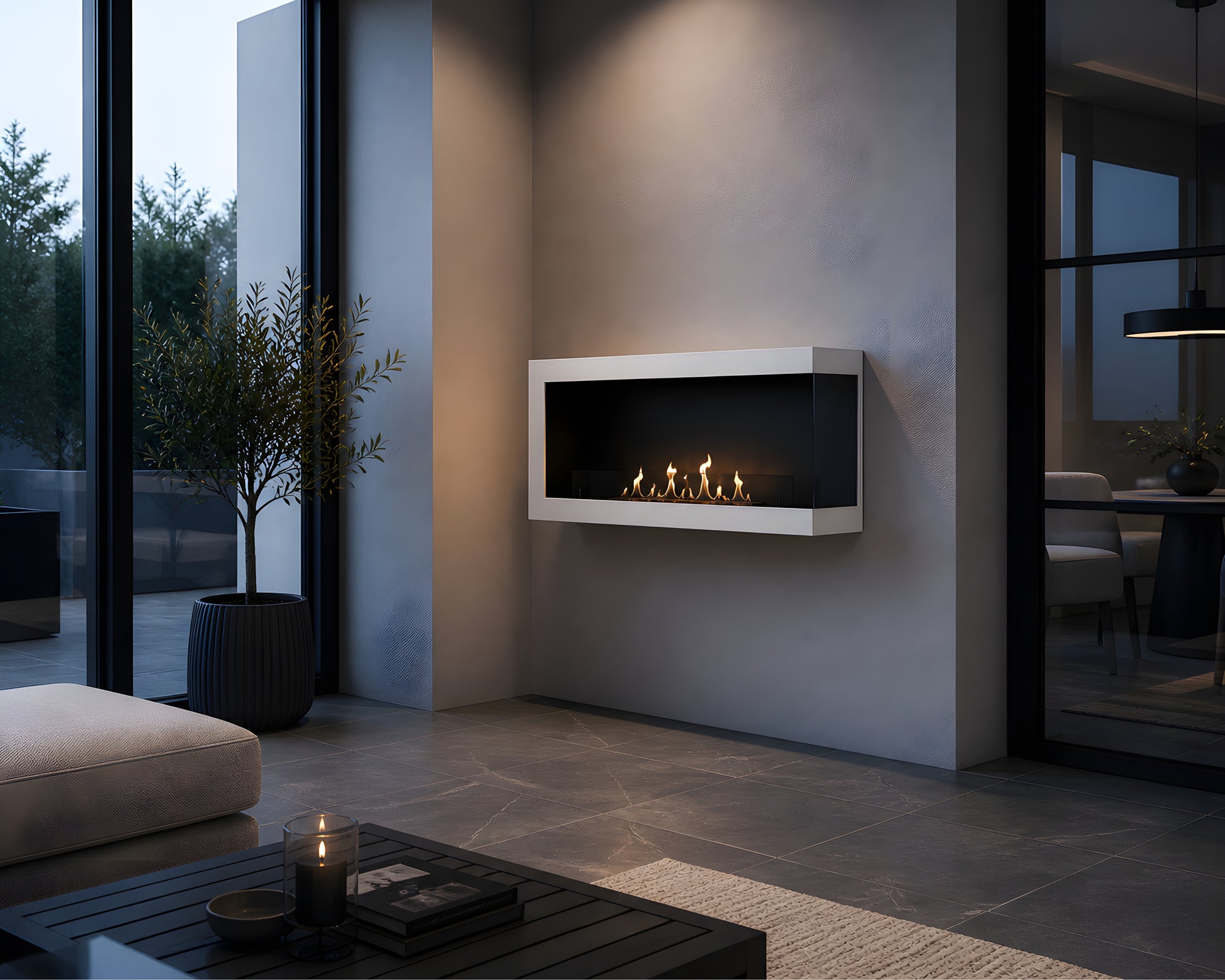 Selected Box Left Wall Mounting Fireplace White 100 cm