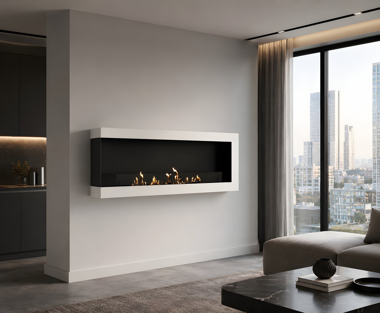 Selected Box Left Wall Mounting Fireplace White 140 cm