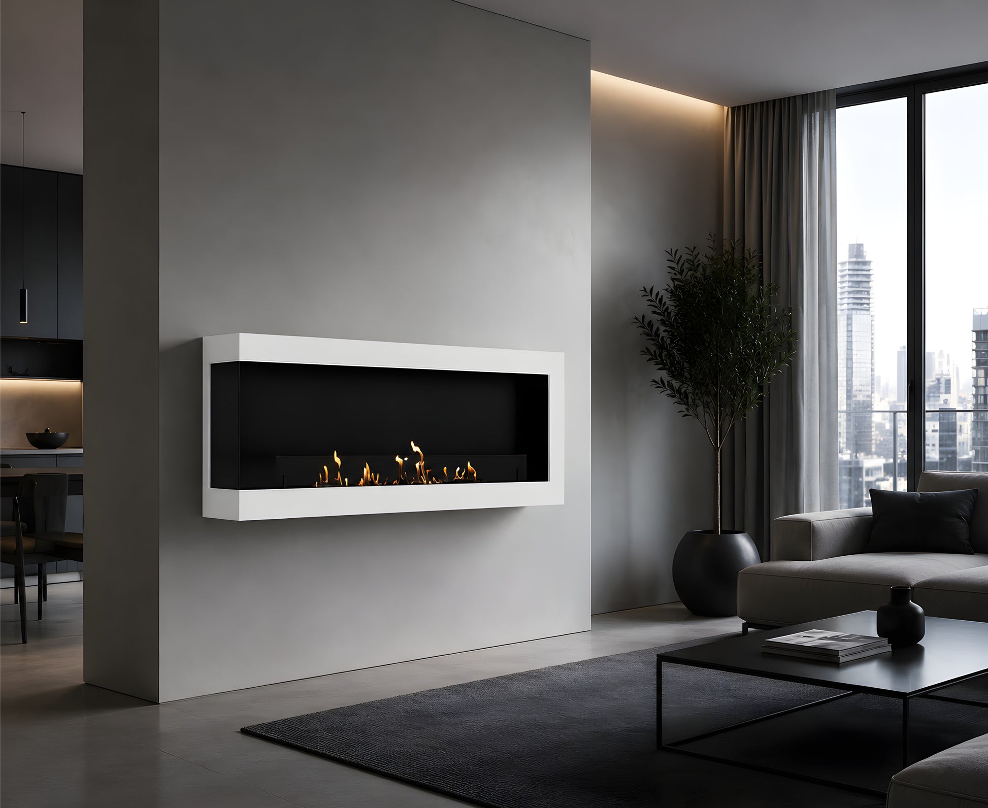 Selected Box Left Wall Mounting Fireplace White 140 cm