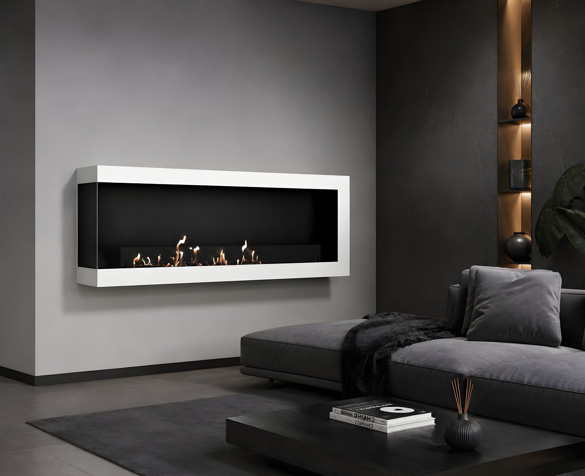 Selected Box Left Wall Mounting Fireplace White 160 cm