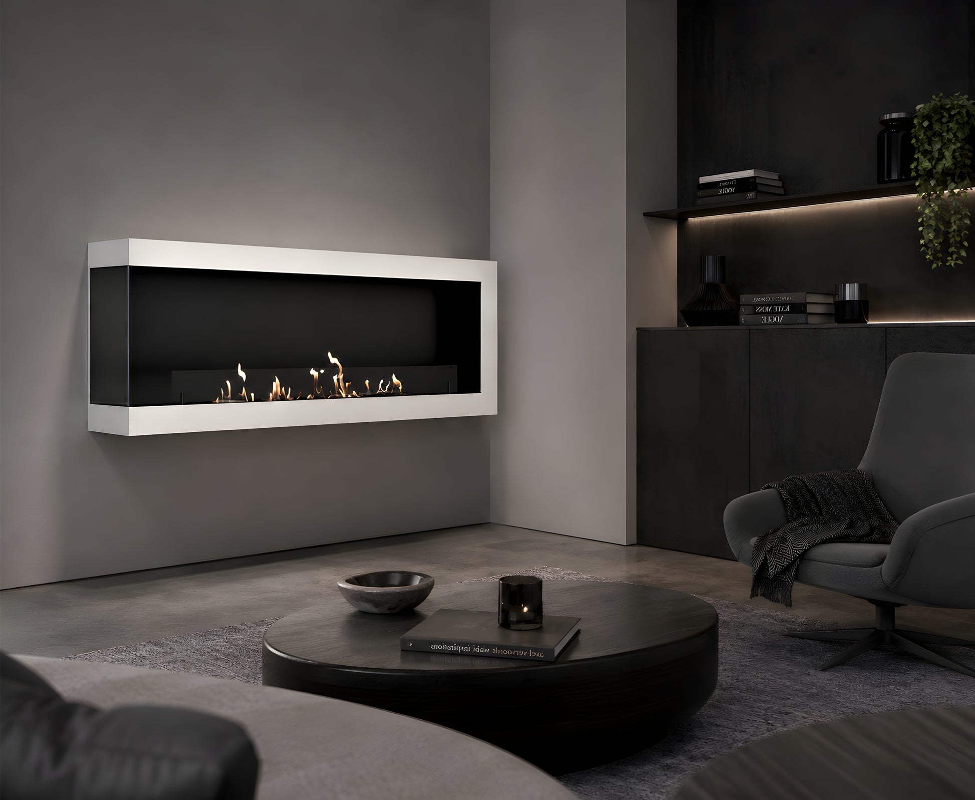 Selected Box Left Wall Mounting Fireplace White 160 cm