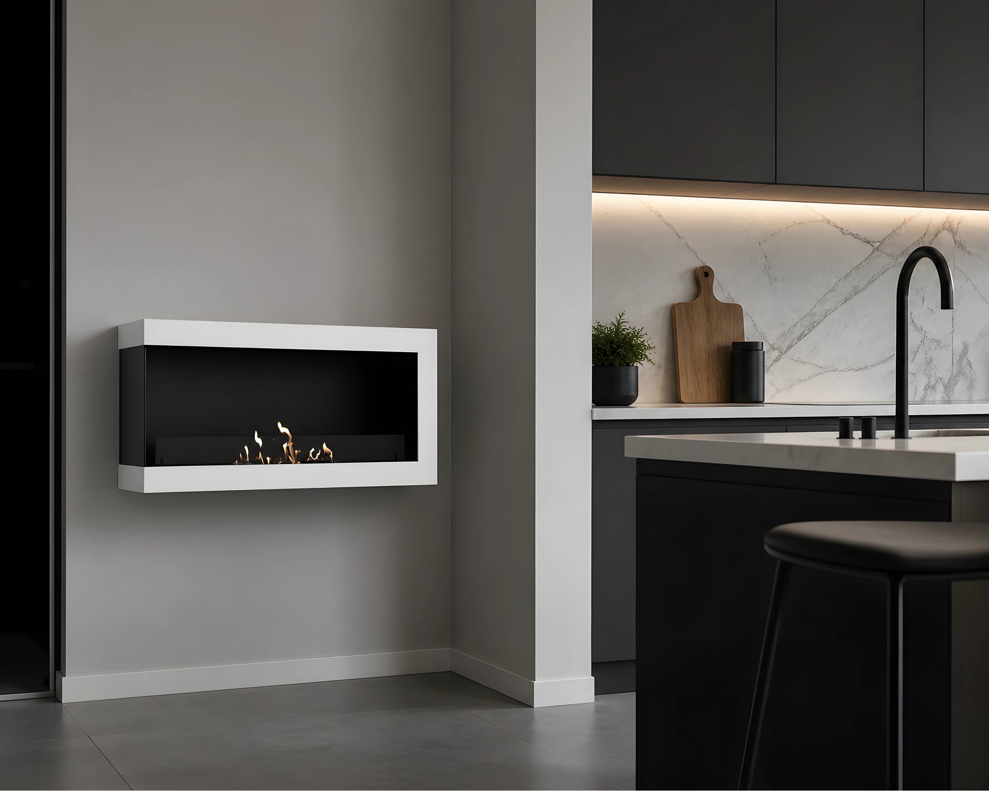 Selected Box Left Wall Mounting Fireplace White 80 cm