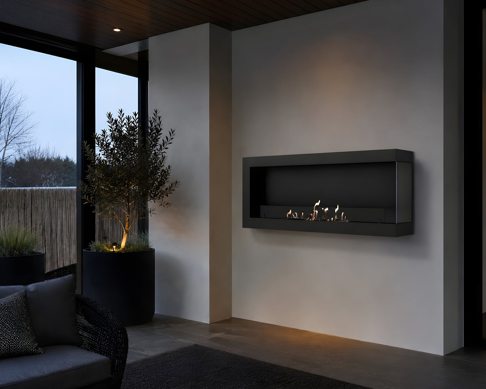 Selected Box Right Wall Mounting Fireplace Black 100 cm