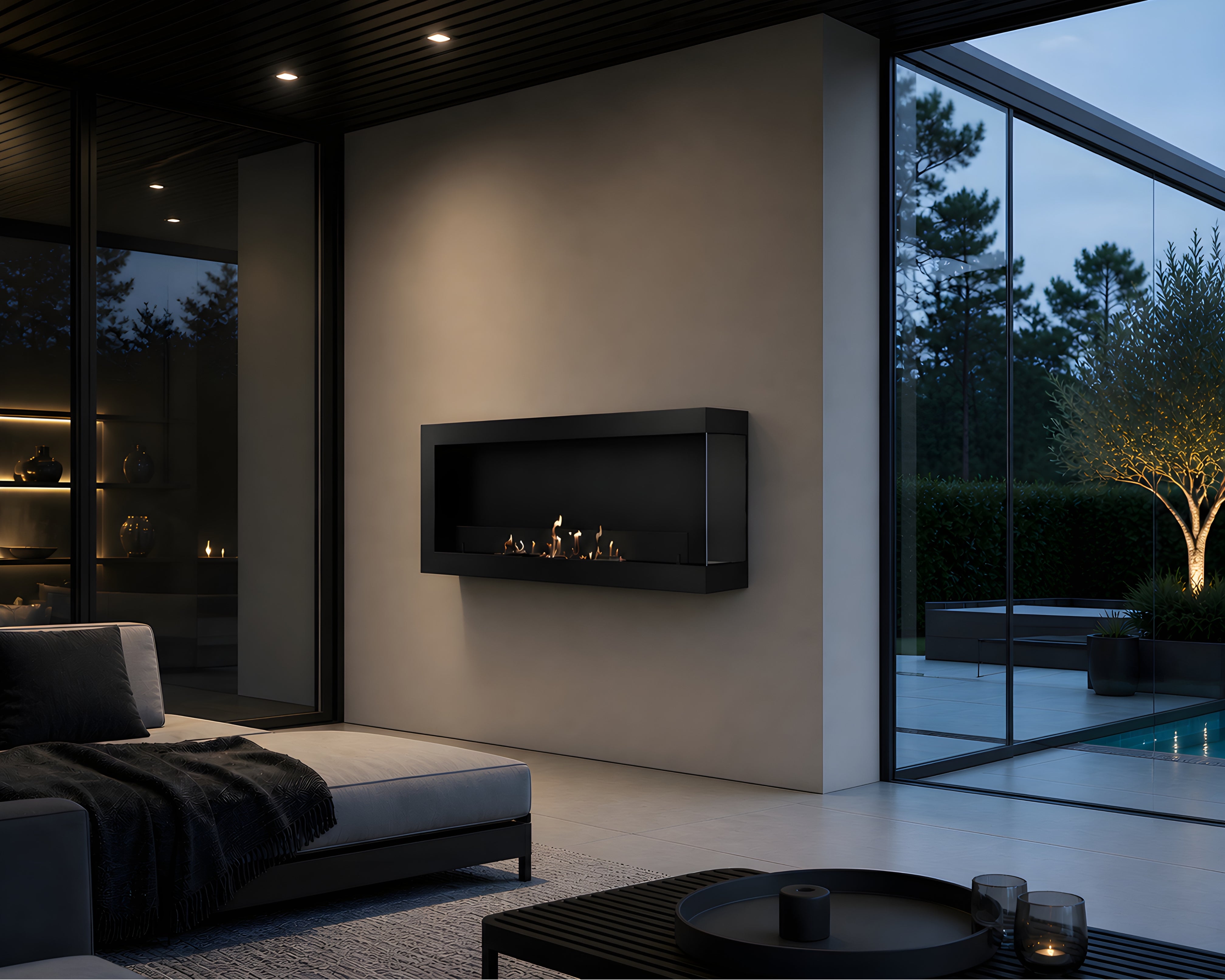 Image of Selected Box Right Wall Mounting Fireplace Black 100 cm