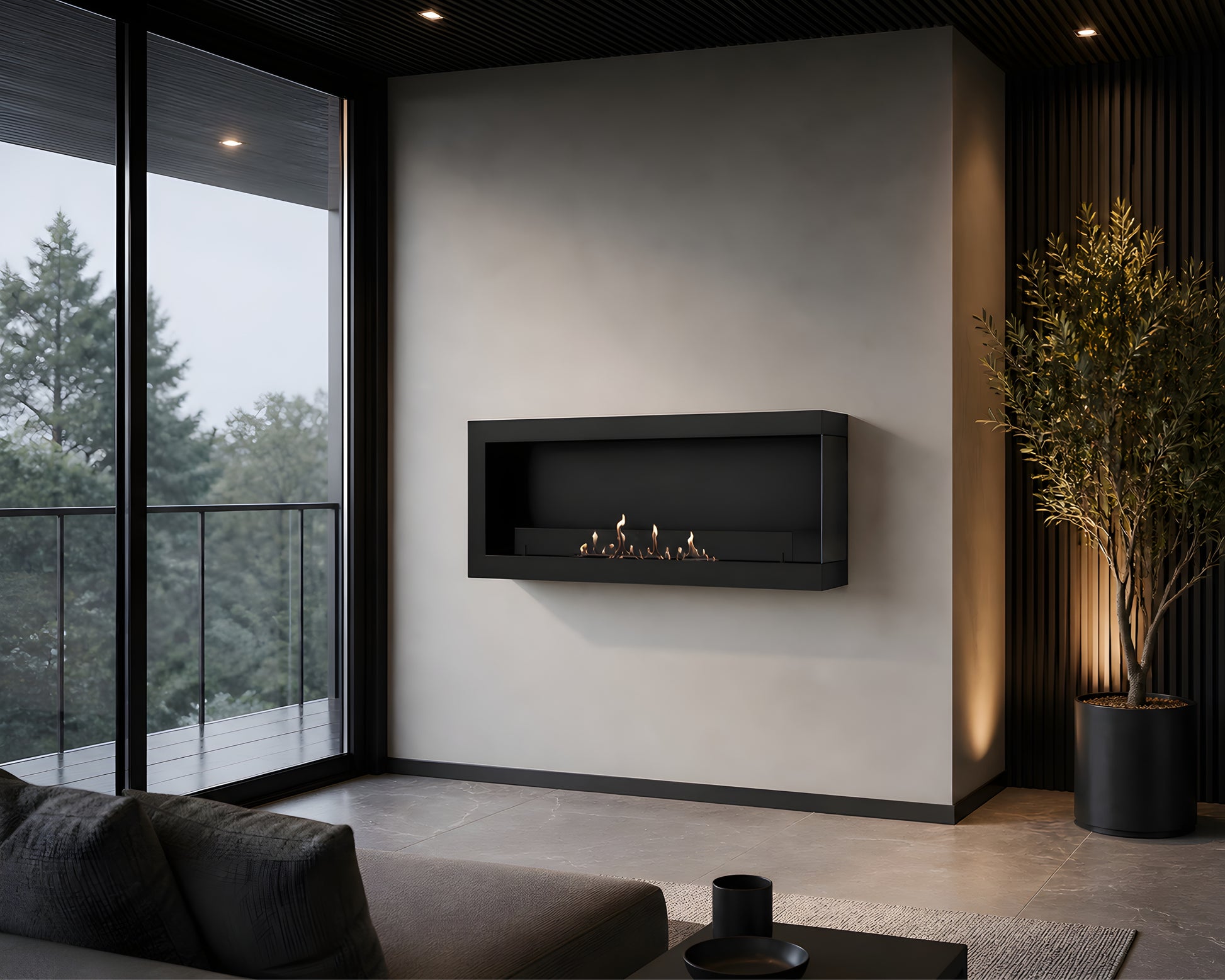 Selected Box Right Wall Mounting Fireplace Black 100 cm