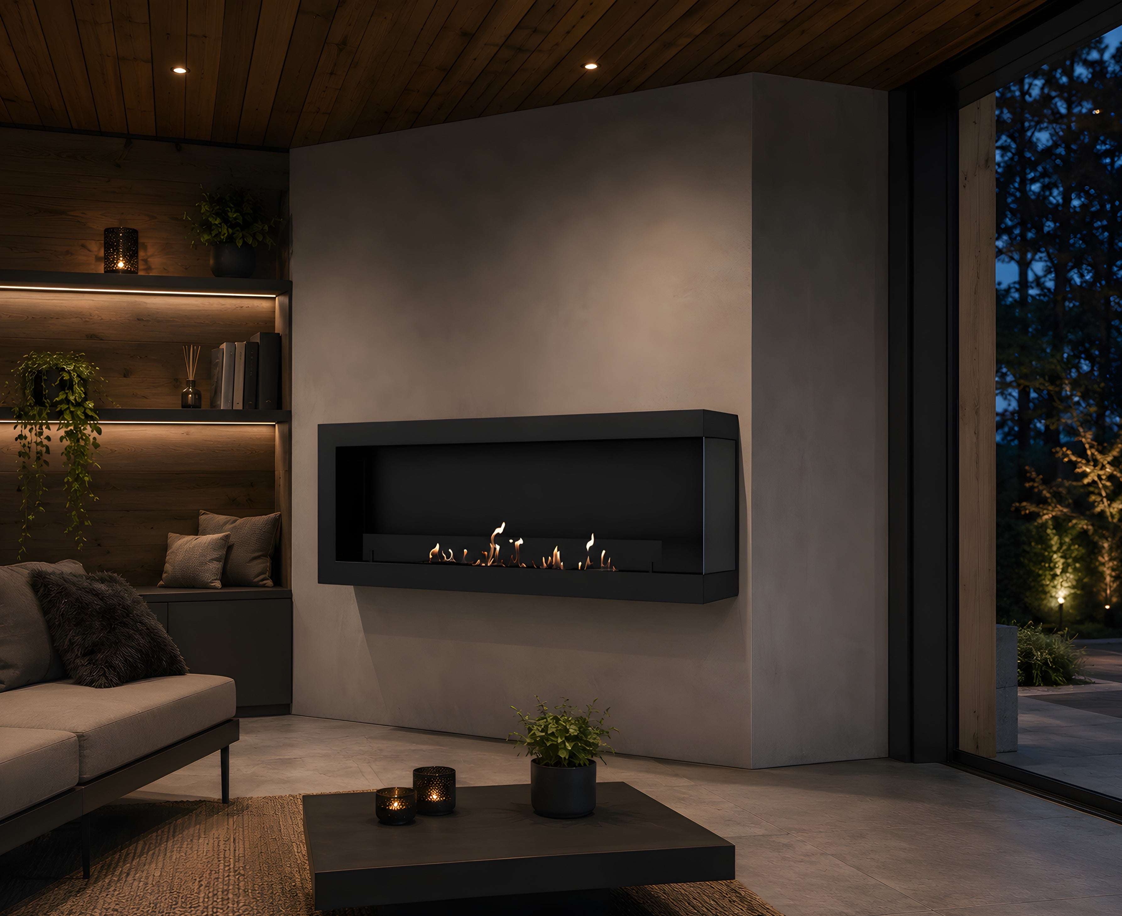 Image of Selected Box Right Wall Mounting Fireplace Black 140 cm