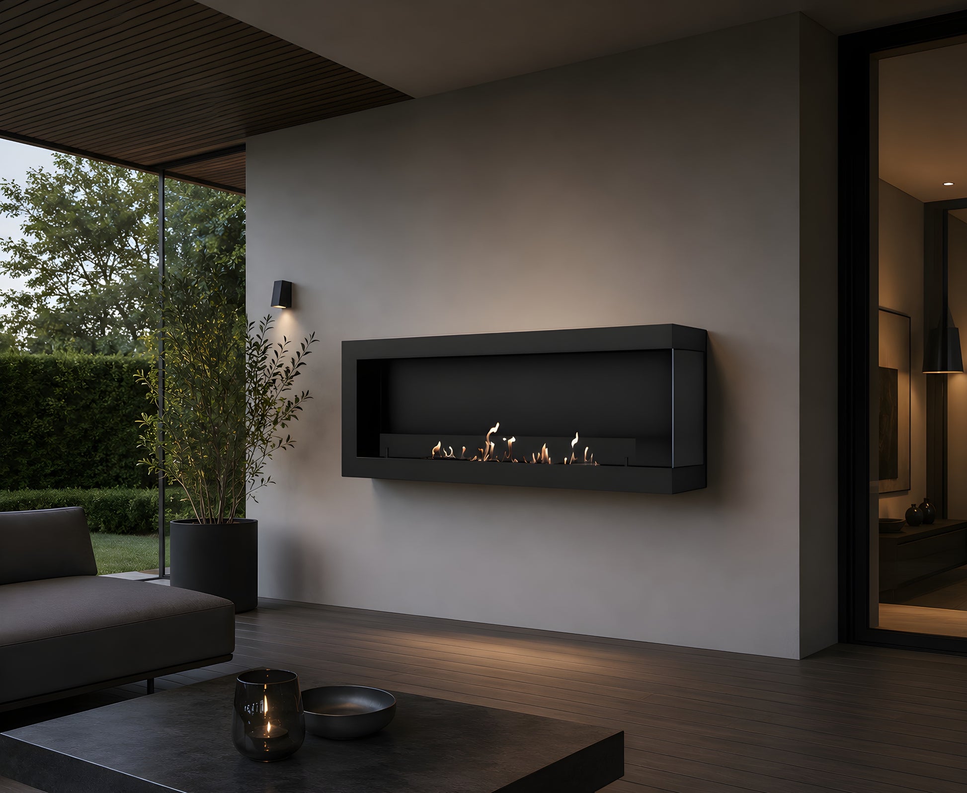 Selected Box Right Wall Mounting Fireplace Black 140 cm