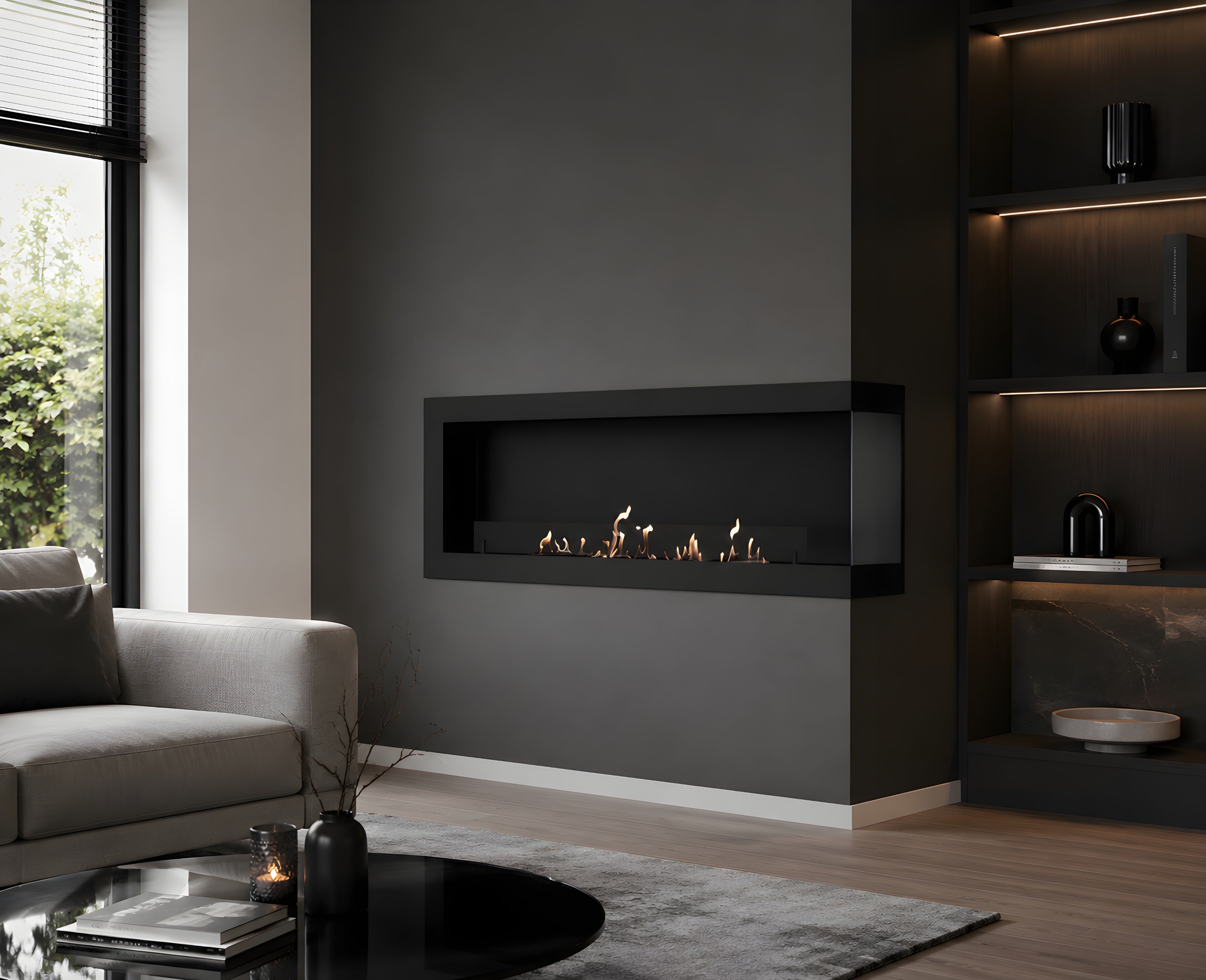 Image of Selected Box Right Wall Mounting Fireplace Black 160 cm
