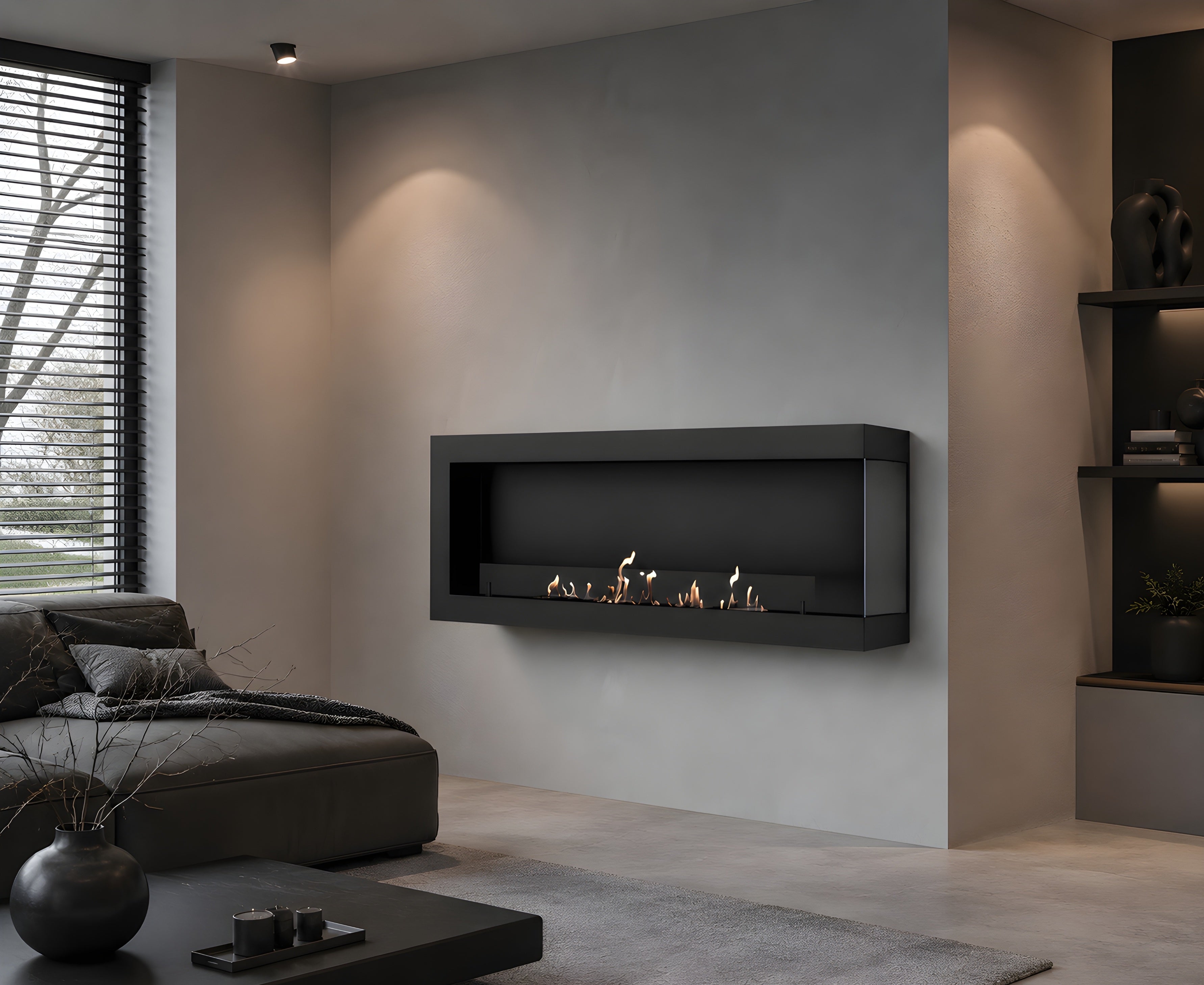 Image of Selected Box Right Wall Mounting Fireplace Black 160 cm