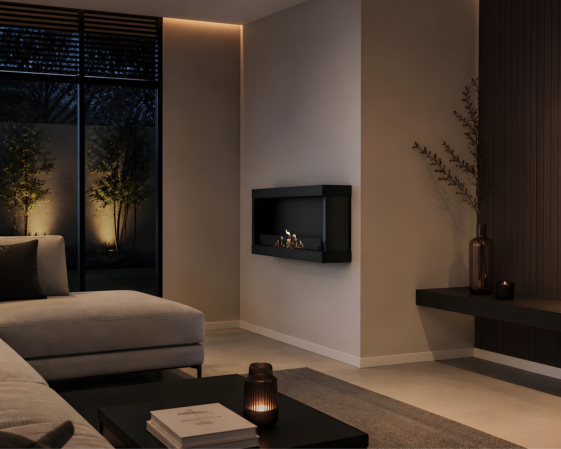 Selected Box Right Wall Mounting Fireplace Black 80 cm