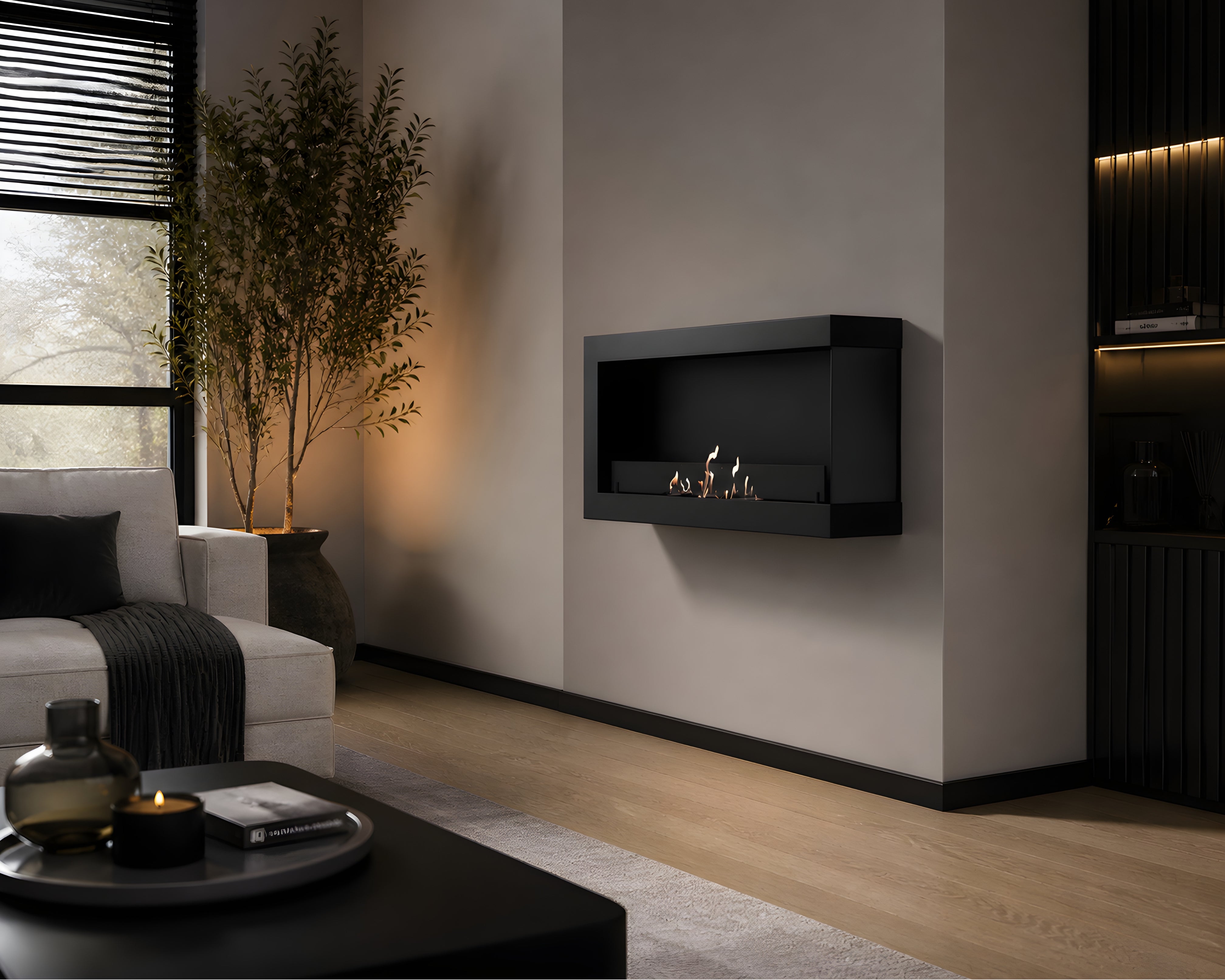 Image of Selected Box Right Wall Mounting Fireplace Black 80 cm