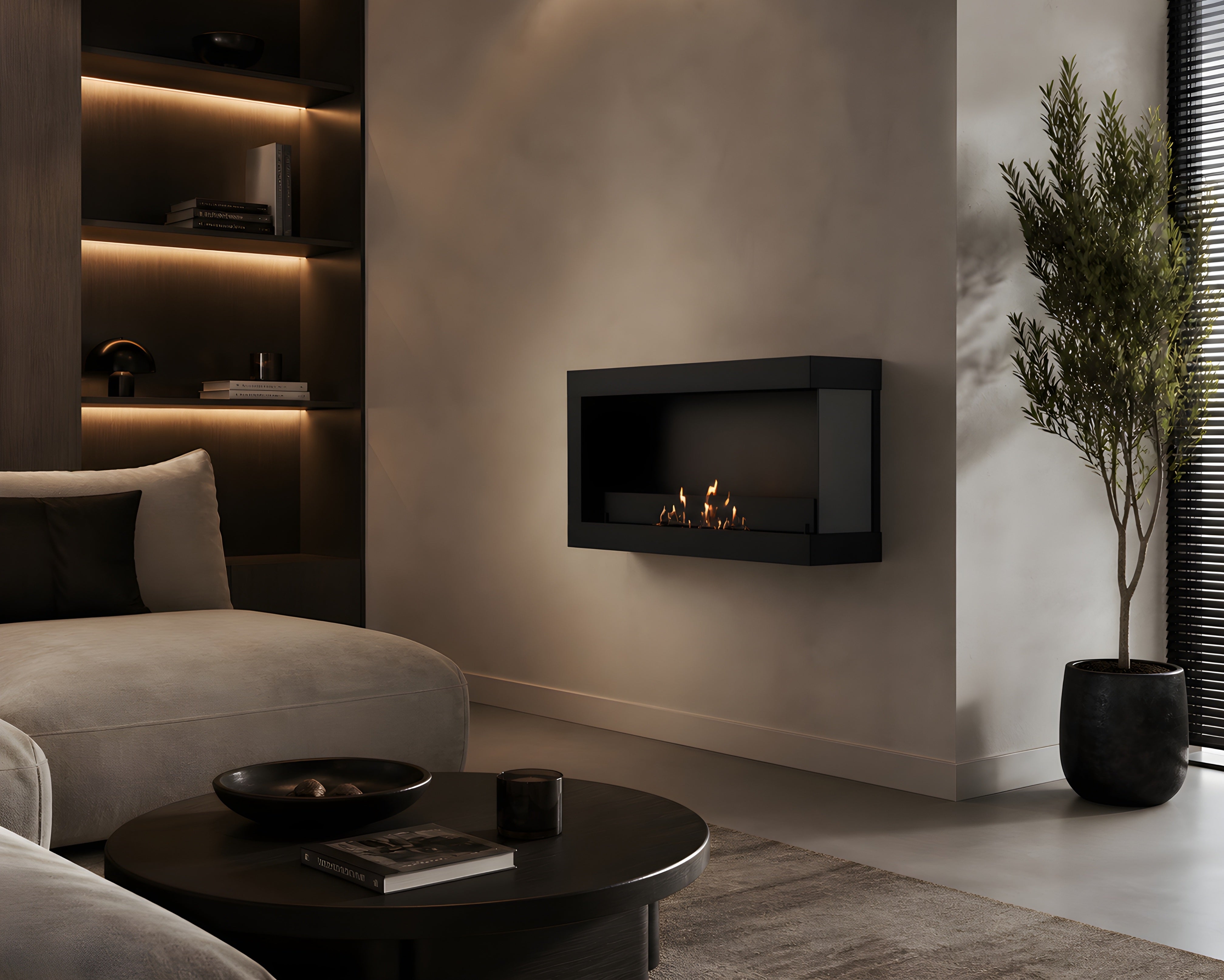 Image of Selected Box Right Wall Mounting Fireplace Black 80 cm