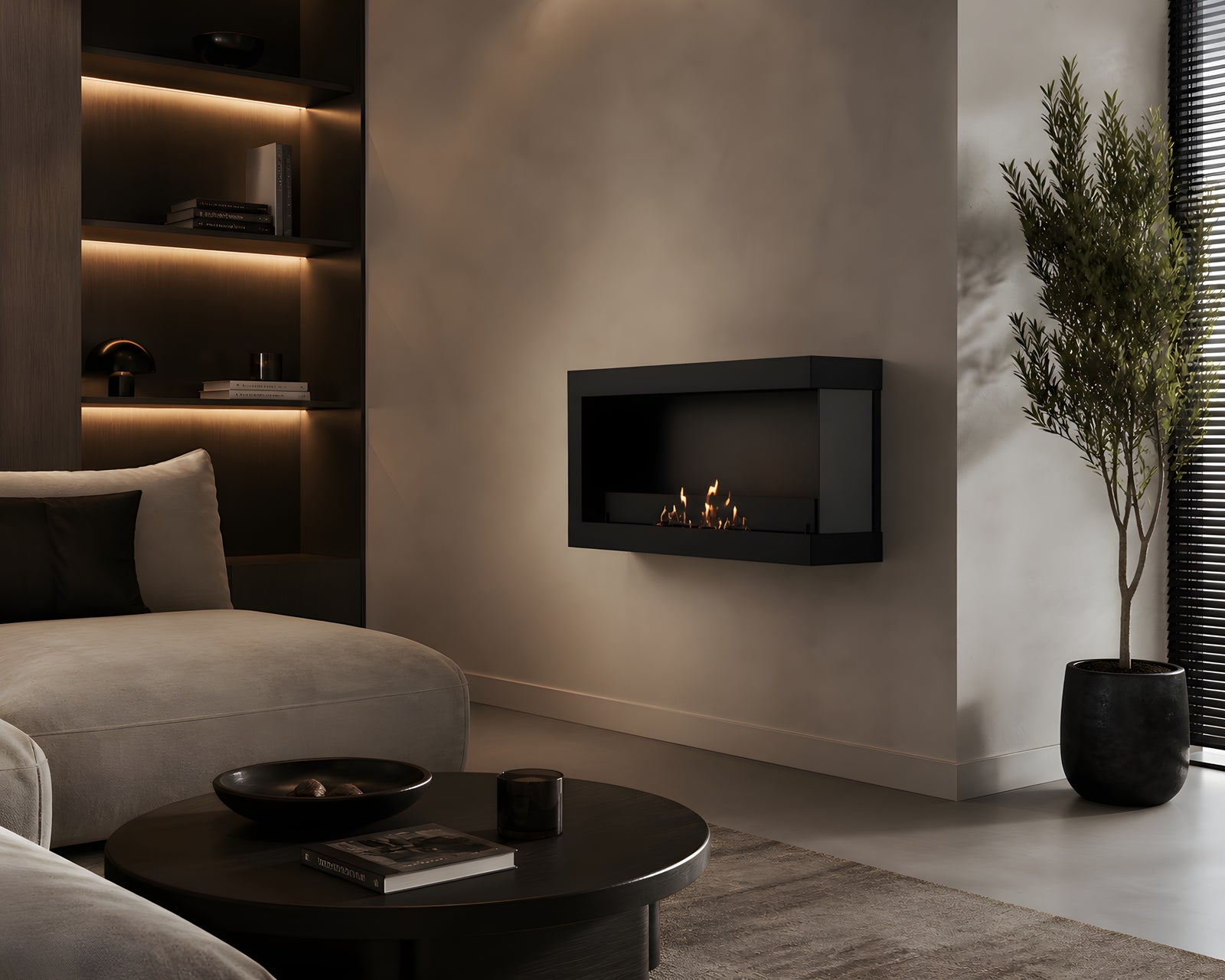Selected Box Right Wall Mounting Fireplace Black 80 cm