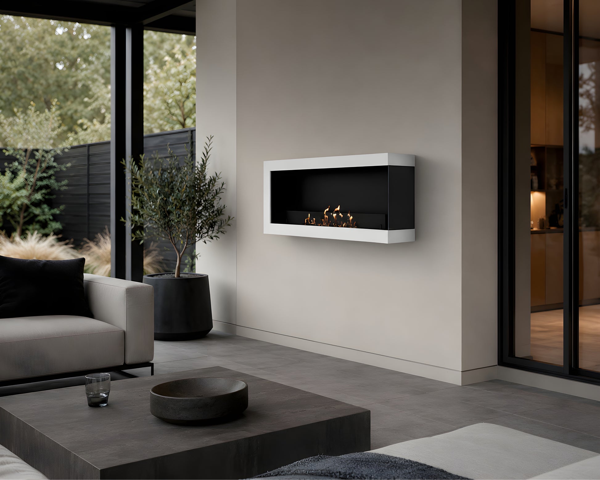Selected Box Right Wall Mounting Fireplace White 100 cm