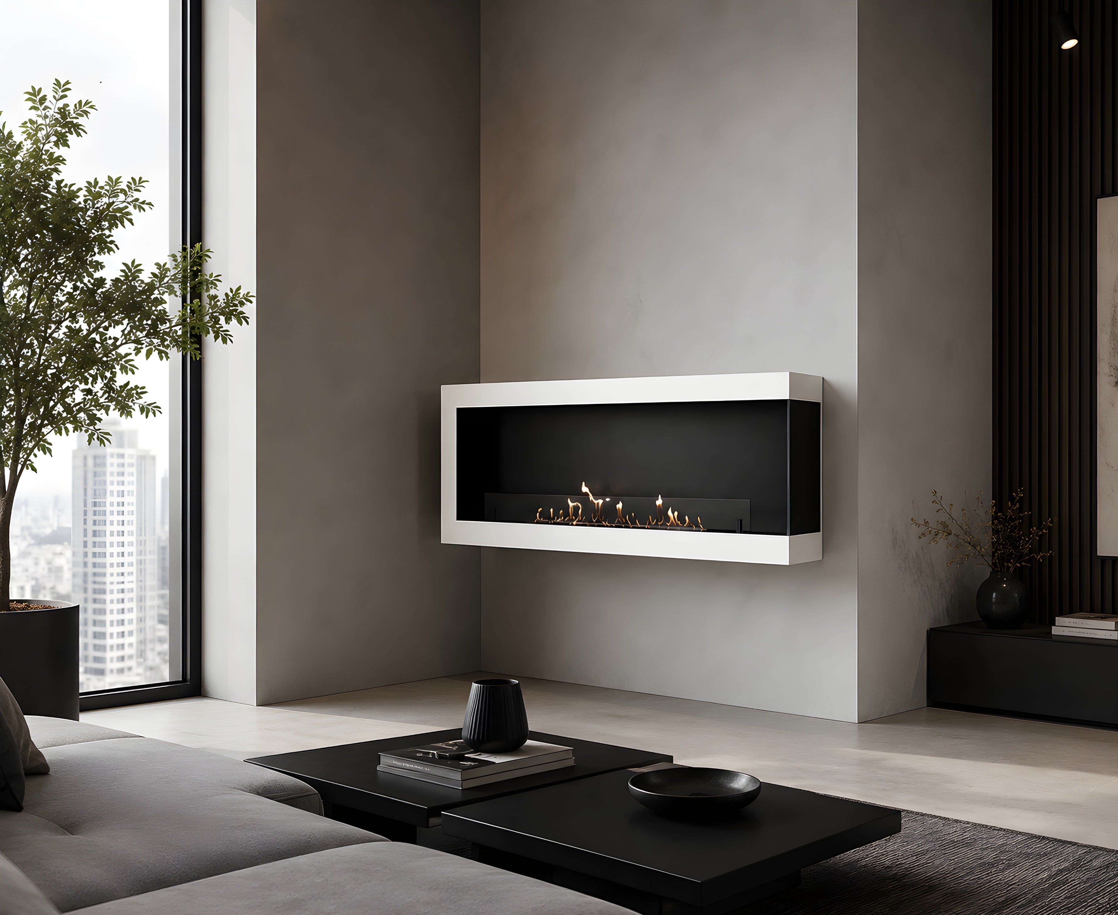 Image of Selected Box Right Wall Mounting Fireplace White 140 cm