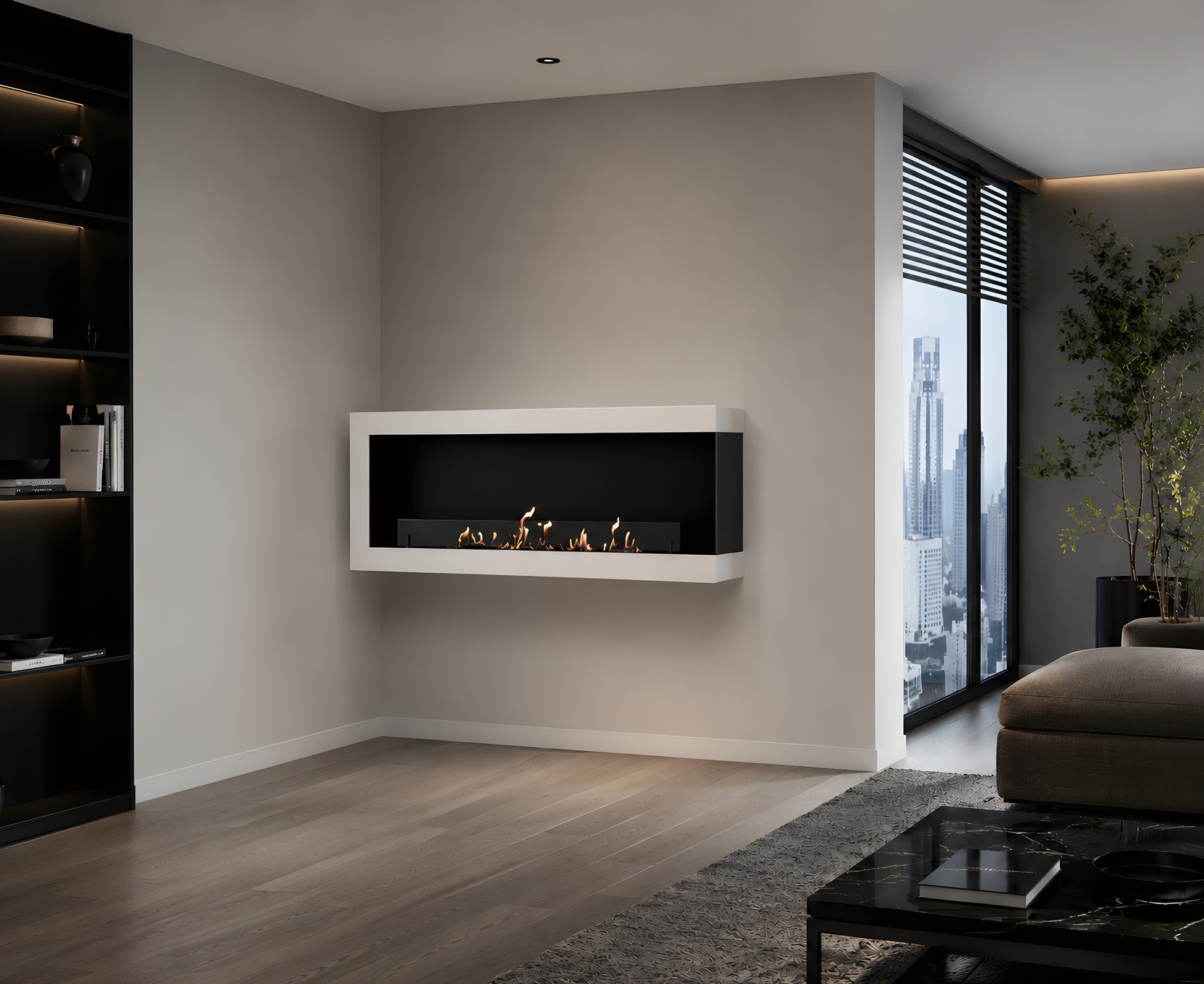 Selected Box Right Wall Mounting Fireplace White 140 cm