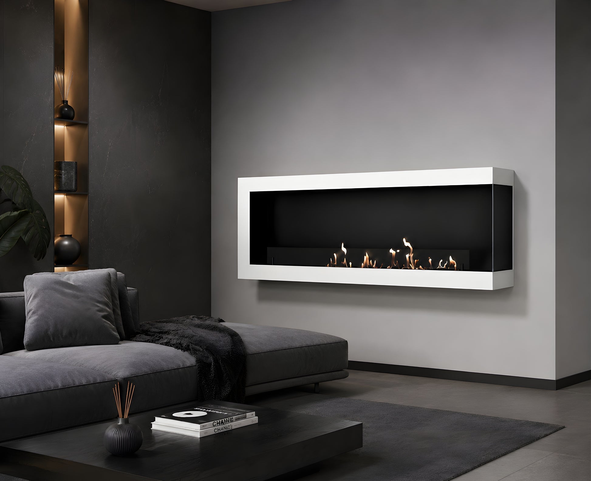 Selected Box Right Wall Mounting Fireplace White 160 cm