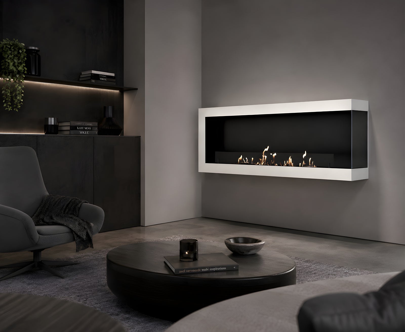Selected Box Right Wall Mounting Fireplace White 160 cm