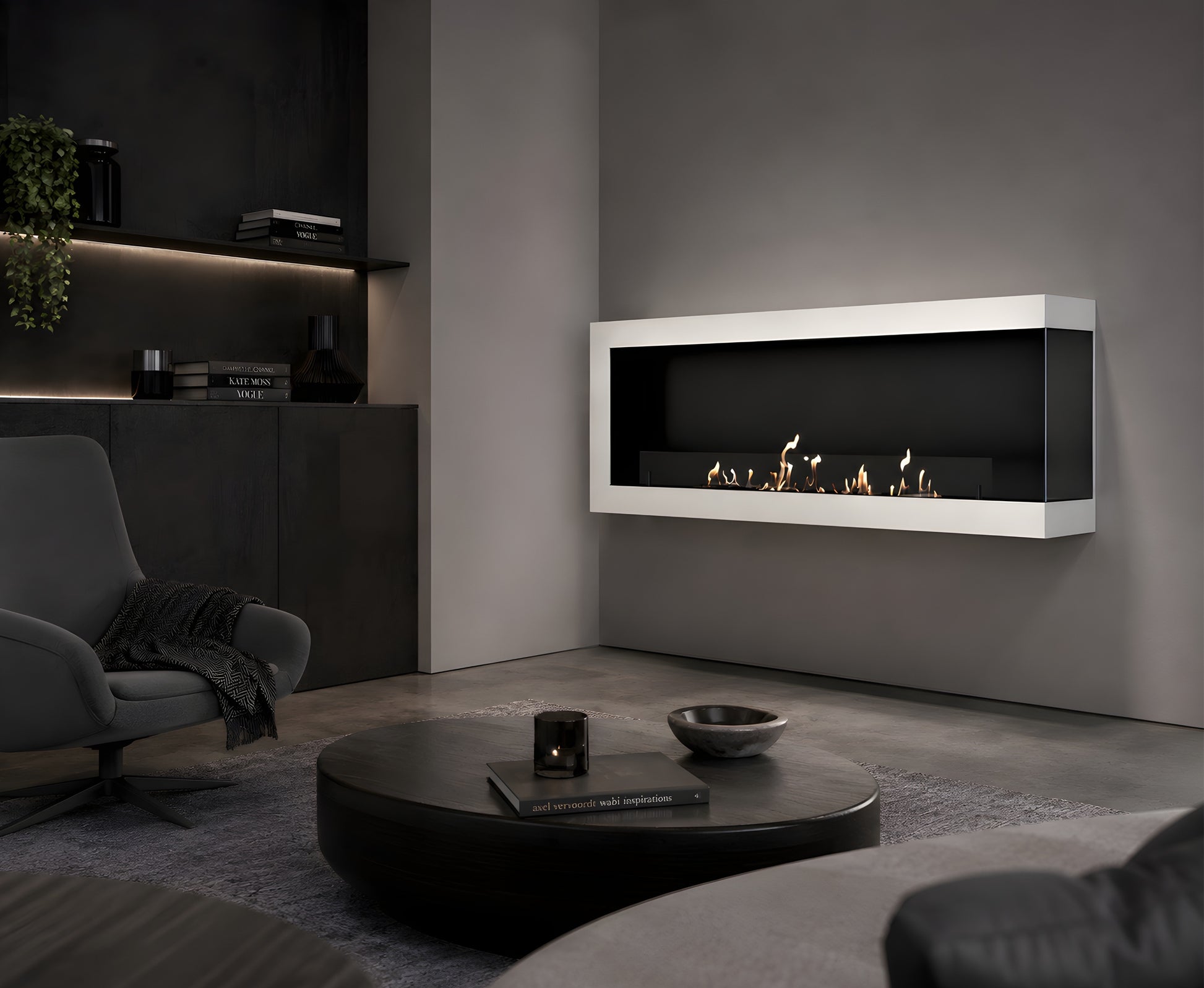 Selected Box Right Wall Mounting Fireplace White 160 cm