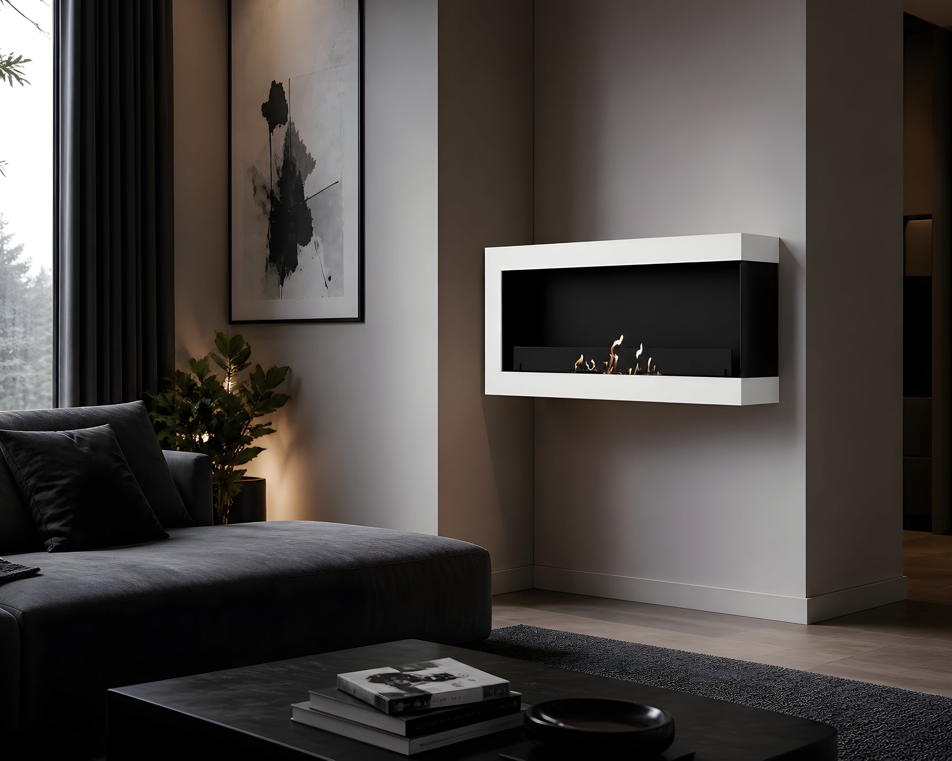 Selected Box Right Wall Mounting Fireplace White 80 cm
