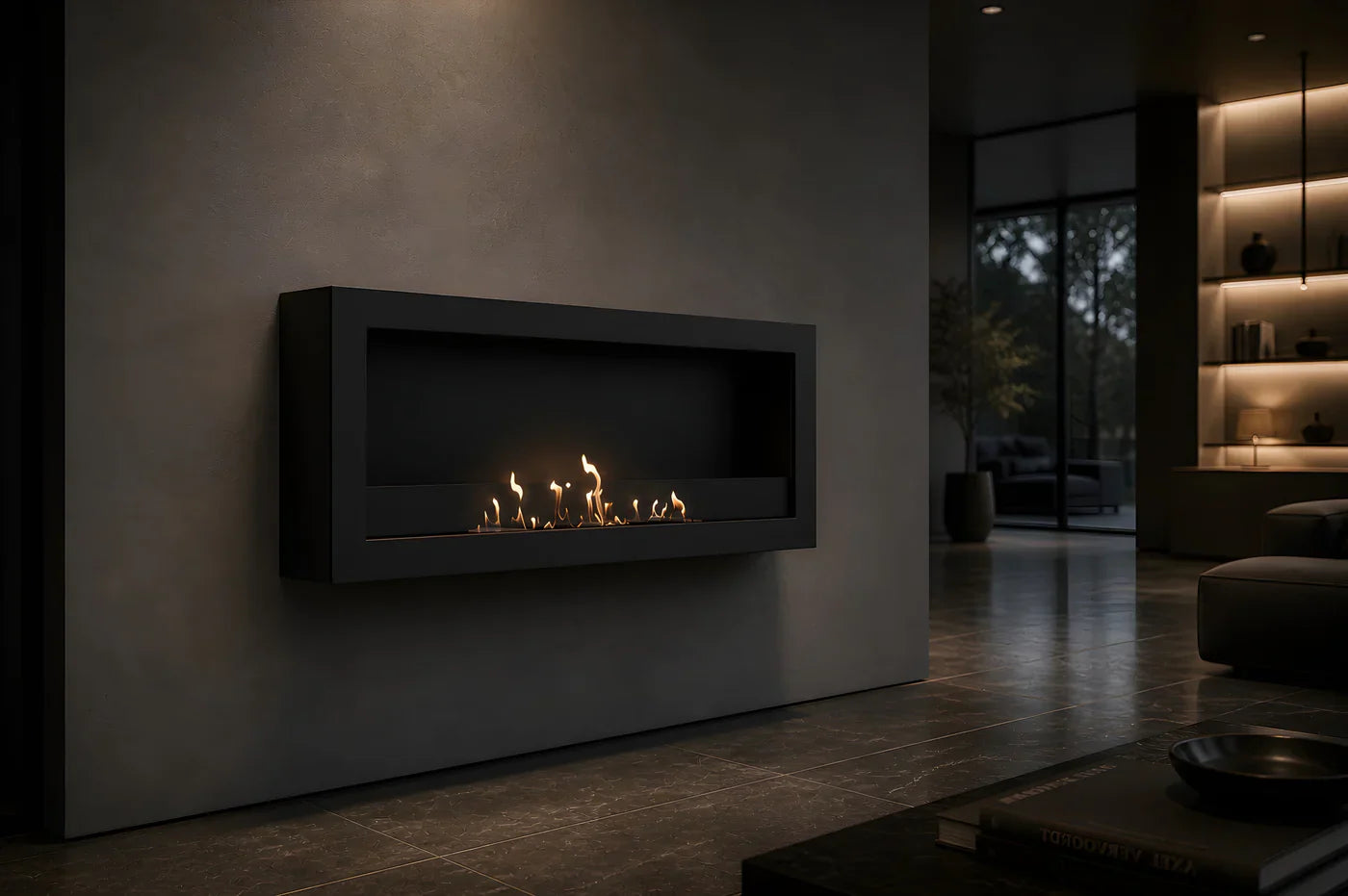 Selected Box Wall Mounting Fireplace Black 100 cm
