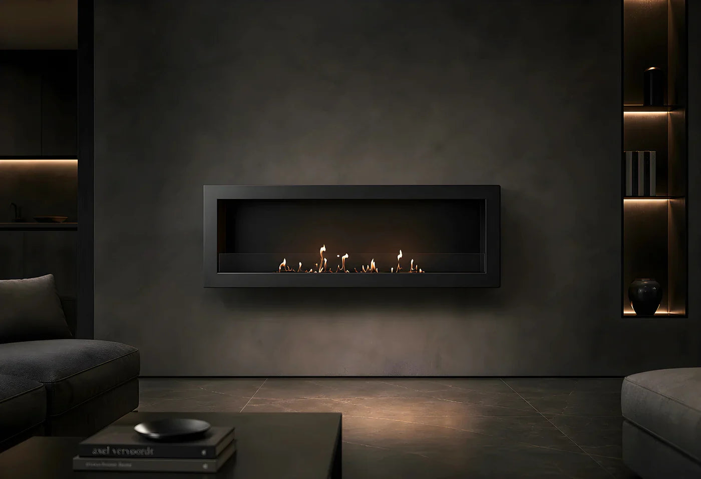 Image of Selected Box Wall Mounting Fireplace Black 120 cm