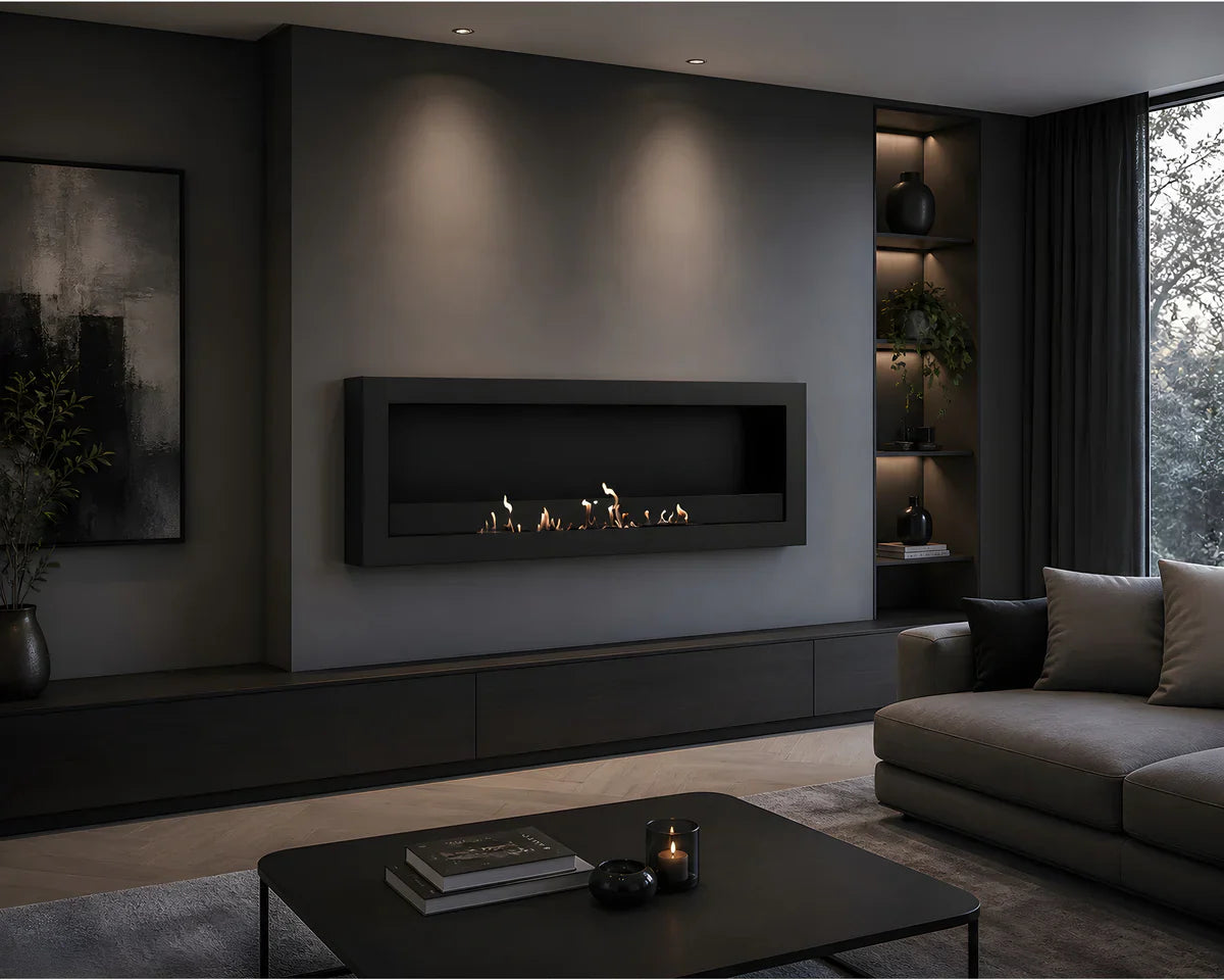 Selected Box Wall Mounting Fireplace Black 140 cm