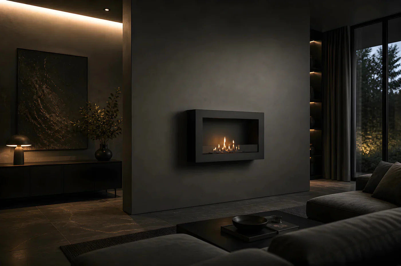 Selected Box Wall Mounting Fireplace Black 80 cm