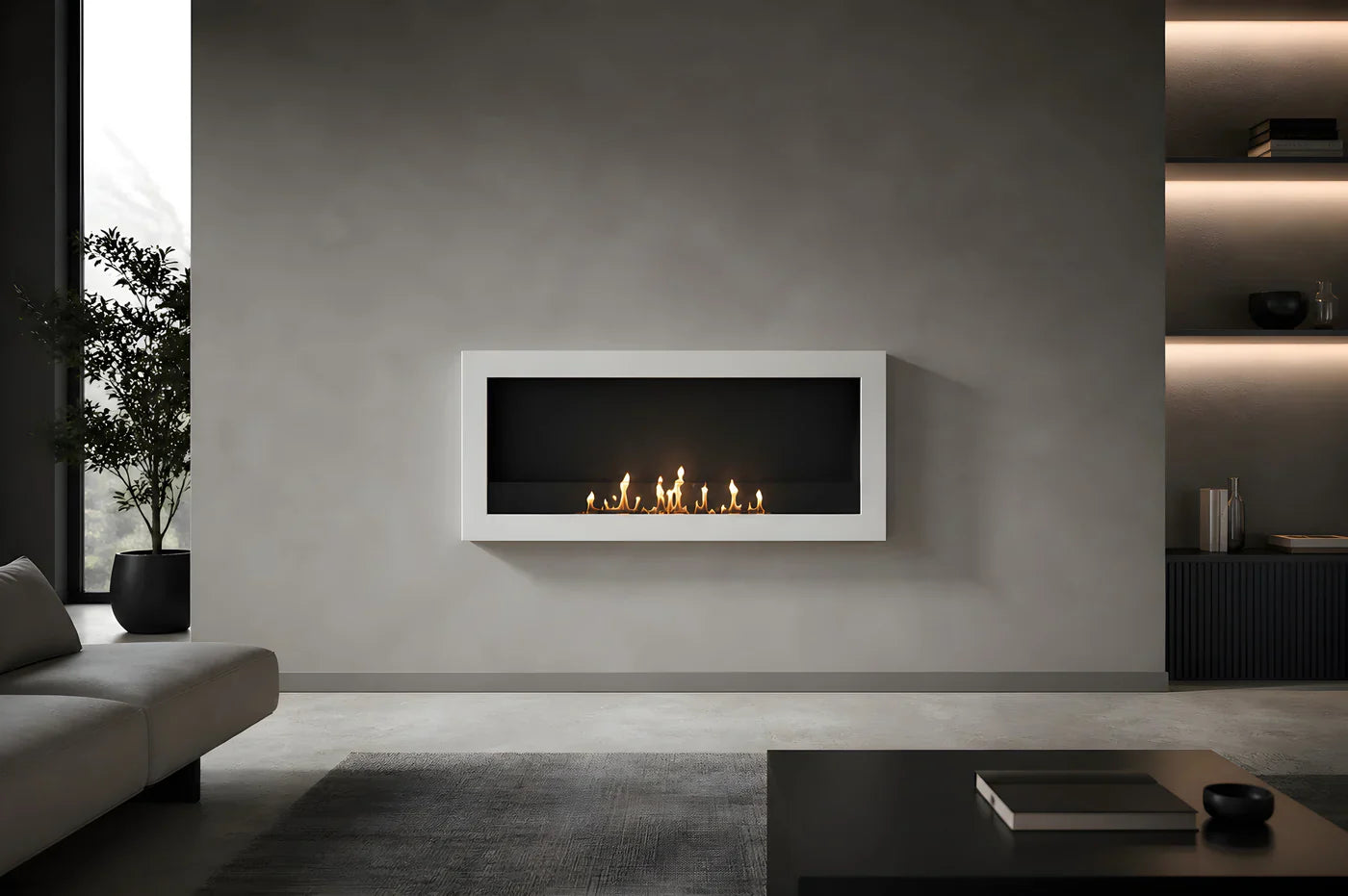 Image of Selected Box Wall Mounting Fireplace White 100 cm