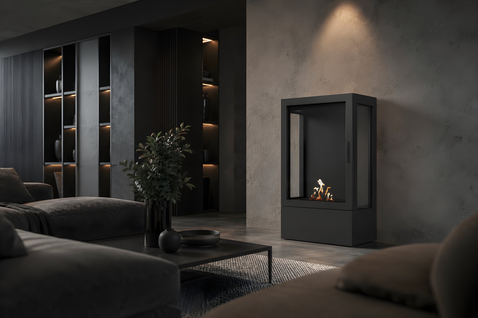 Sien Vertical Freestanding Fireplace Full Glass H120 cm