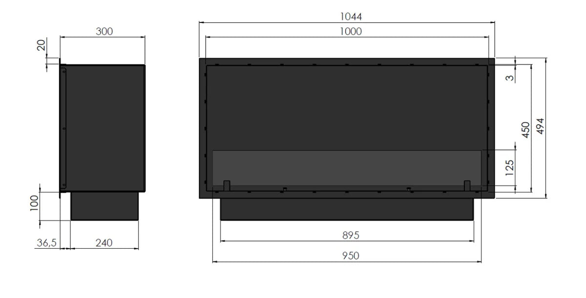 Slim Inside Bio Ethanol Built-in Fireplace 100 cm