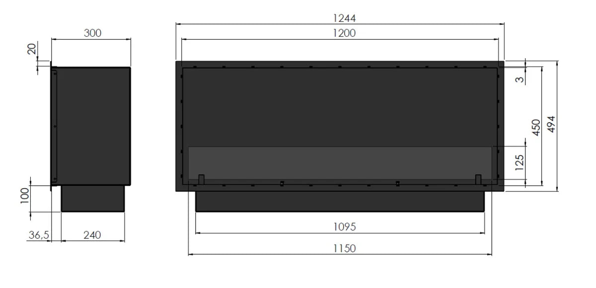 Slim Inside Bio Ethanol Built-in Fireplace 120 cm