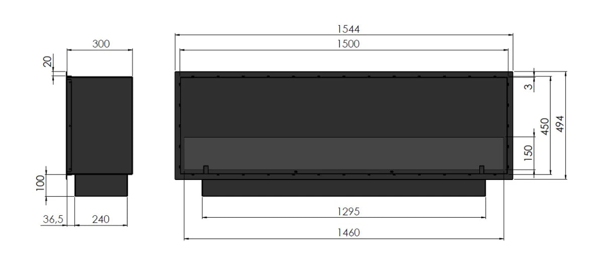 Slim Inside Bio Ethanol Built-in Fireplace 150 cm